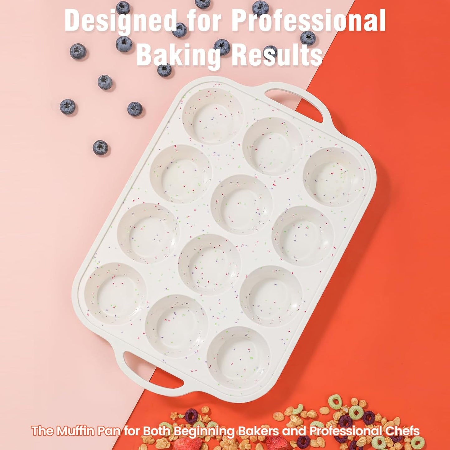 Silicone Muffin Pans for Baking 1 Pack, 2.8 Inch with Metal Reinforced Frame, Regular Size Nonstick Silicone Cupcake Pan 12 Cups for Baking Homemade Muffins, Cupcakes, Dishwasher Safe BPA Free