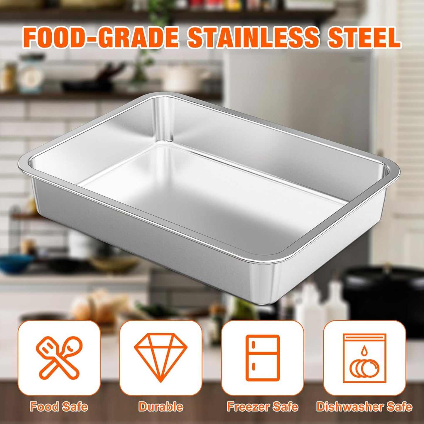Onlyfire Stainless Steel Baking Pan Barbeque Grilling Pan for Baking Breads, Grilling Chicken, Vegetables,15.5" X 11.6" X 2.8"