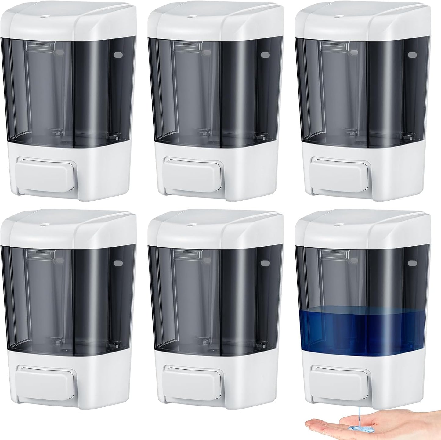 Hushee 6 Pcs Plastic Wall Mounted Soap Dispenser Commercial Manual Soap Dispenser Containers for Kitchen Shower Hotel