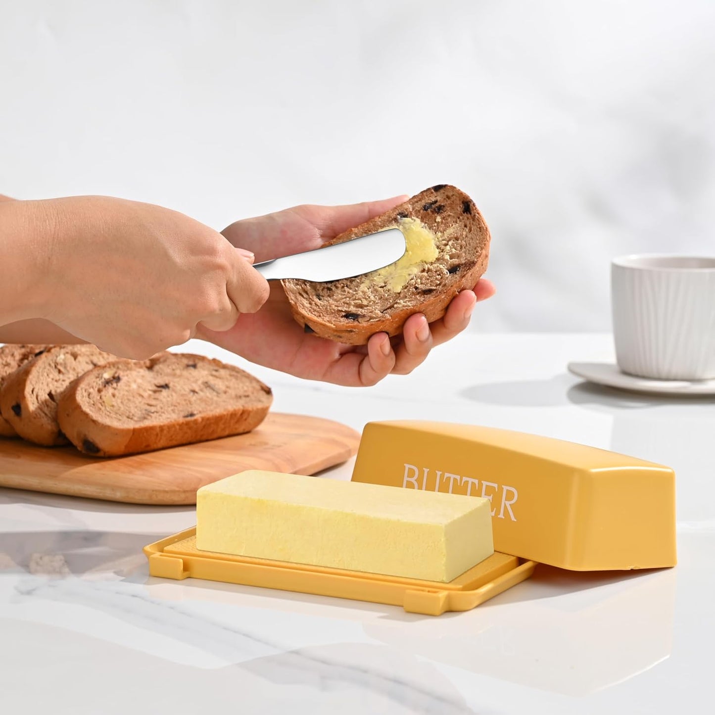 Butter Tray With Cover And Knife,Food Grade Plastic Butter Dishes With Lid And Stainless Steel Cheese Knife For Countertop,Yellow Cheese Storage Container