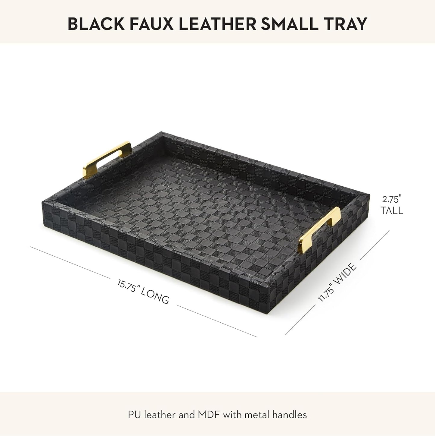 MACKENZIE-CHILDS Black Faux-Leather Tray with Handles, Rectangular Tray for Serving, Small