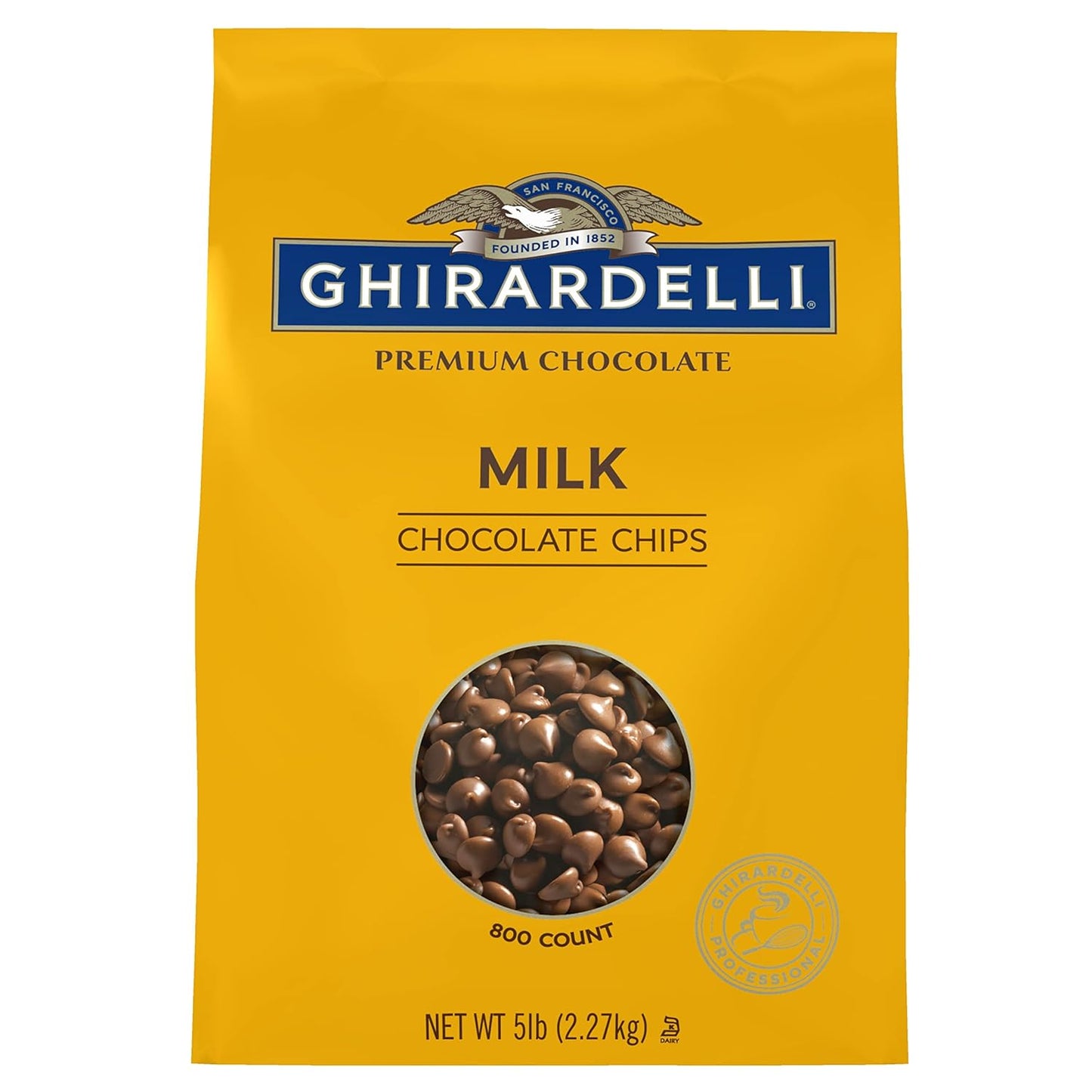 Ghirardelli Chocolate Company Milk Chocolate Chips 800 per lb, 5lb. Bag (Pack of 1)