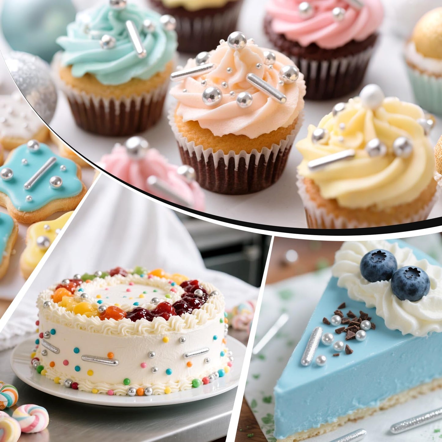 Silver Pearl Rods Sprinkles, Edible Sugar Candy Mix Size, 150g/5.29oz, Baking Cake Decoration, Food Grade, Cake Toppers, Easter, Celebration, Wedding Party Supplies