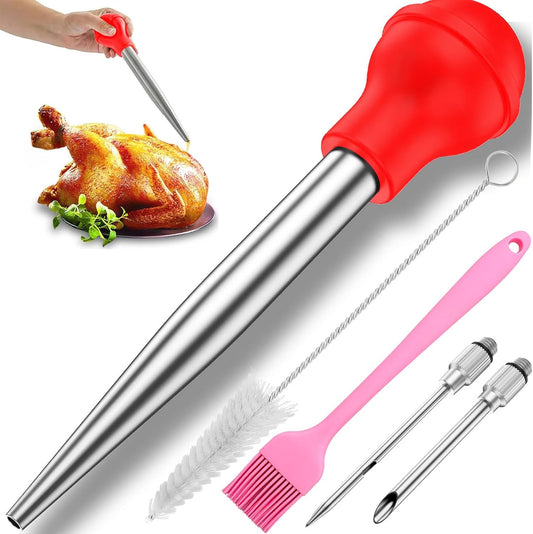 Turkey Baster for Cooking, Stainless Steel Turkey Baster Syringe, Red