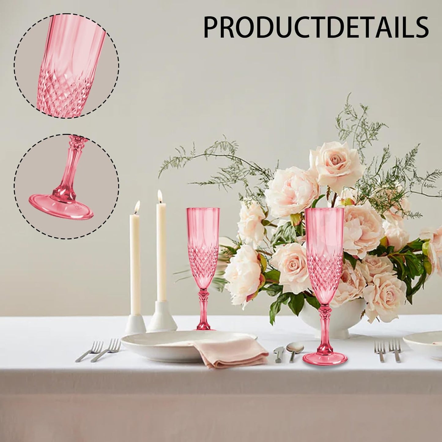 Plastic Champagne Flutes, 48PCS Red Plastic Wine Glasses Goblets Reusable Champagne Flute for Weddings, Bachelor Parties, Toasting, and Events(48,Red)