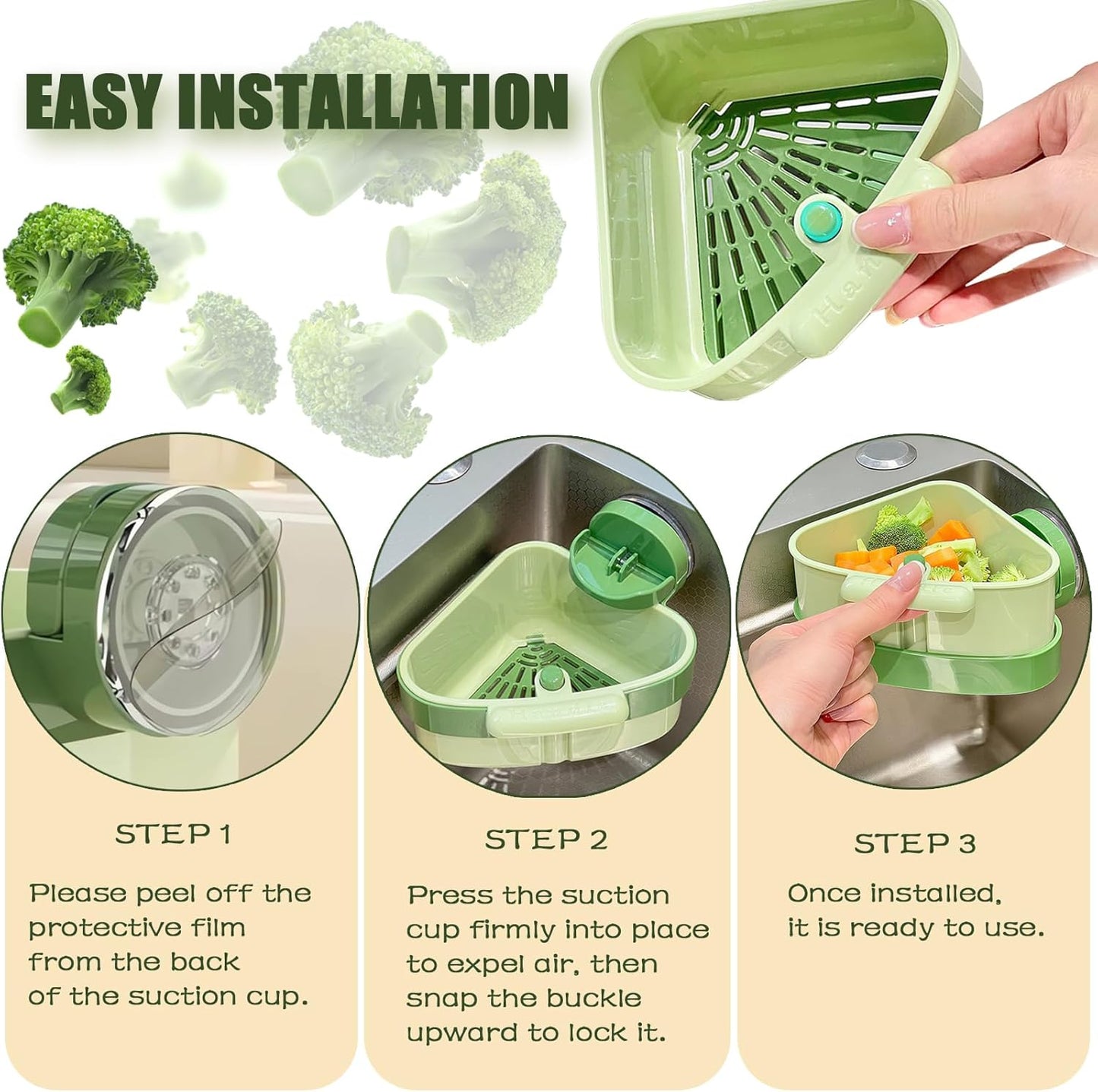 2PCS Suction Cup Sink Corner Racks, Corner Sink Strainer, Sink Corner Rack Strainer with Automatic Press-To-Dump Design, Sink Strainer Basket with Duty Dish Sponge, Multifunctional Food Waste Catcher.