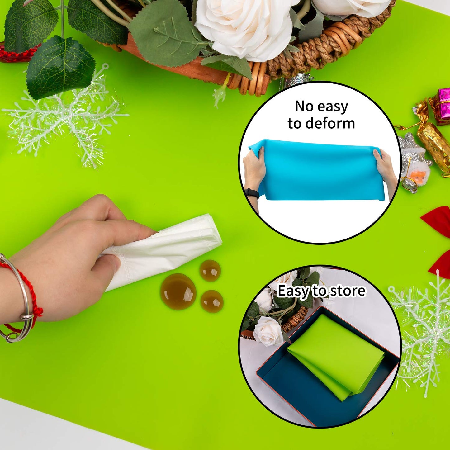 2 Pack Extra Large Silicone Mats for Crafts, Silicone Placemats for Dining Table Countertop Protector, Heat Resistant Baking Mat Reusable Dough Rolling Pad (Blue & Green, 23.6''x15.7'')