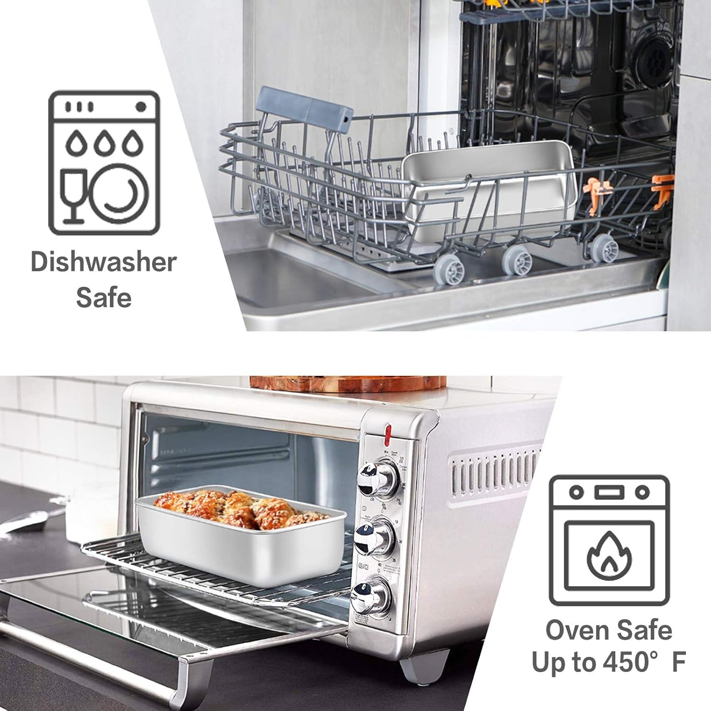 E-far Loaf Pan for Baking Bread, 9 x 5 Inch Stainless Steel Baking Loaf Pan, Metal Bakeware for Bread Meatloaf Cake Brownies, Healthy & Non Toxic, Brushed Finish & Easy Release, Oven & Dishwasher Safe