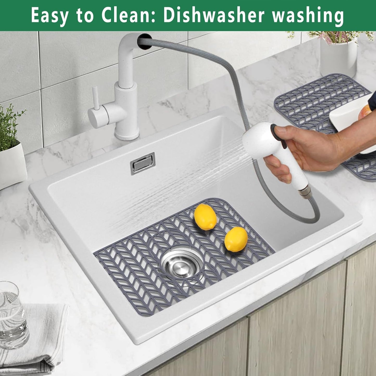 GUUKIN Sink Protectors for Kitchen Sink 19x13 & 24x12.5 & 13x11 & 26x14 & 28x14 & 29x15, Large Silicone Mats Grid for Bottom of Farmhouse Stainless Steel (19x12.5 with 3 Reserved Holes)