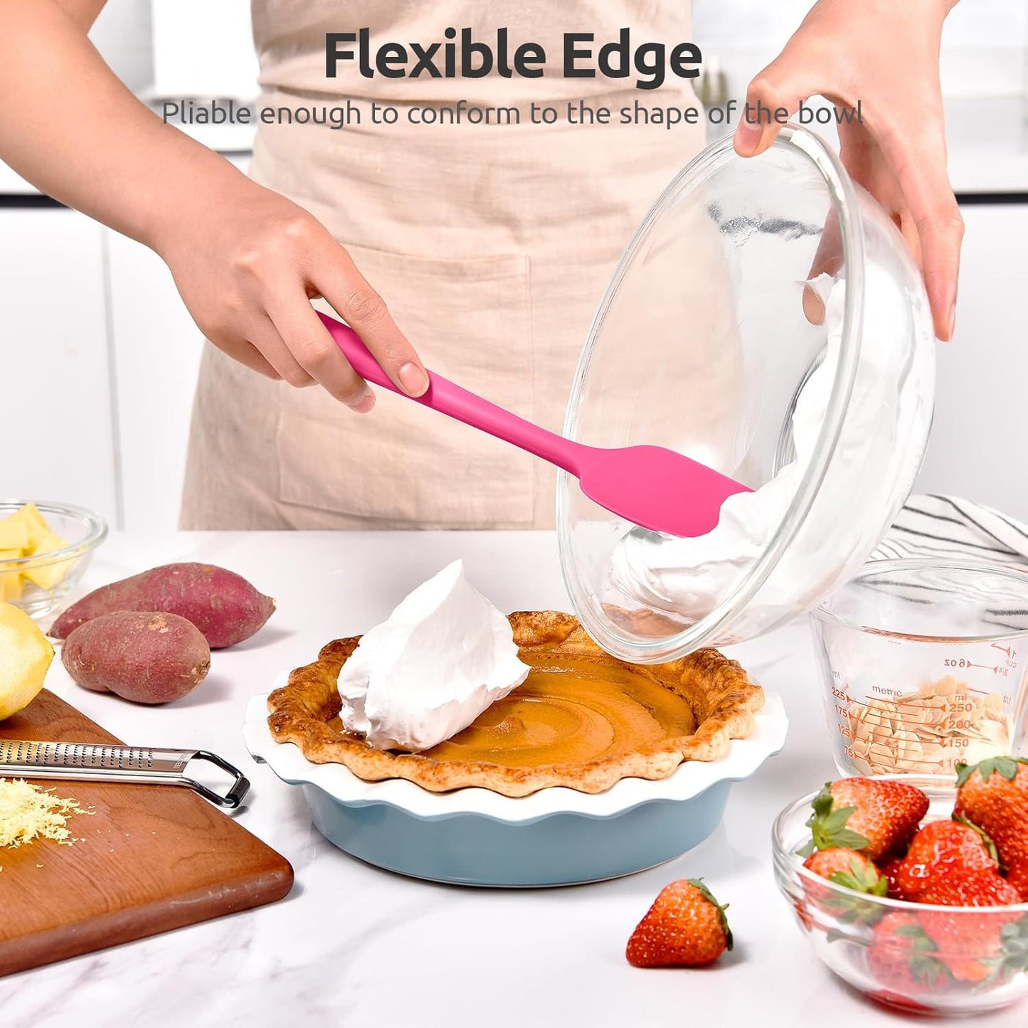 Heat Resistant Silicone Spoon Spatula: U-Taste 600ºF High Heat Flexible 11.38in Silicon Mixing Stirring Cooking Scraping Baking Bowl Scraper, Seamless for Kitchen Nonstick Cookware (Rosy Pink)