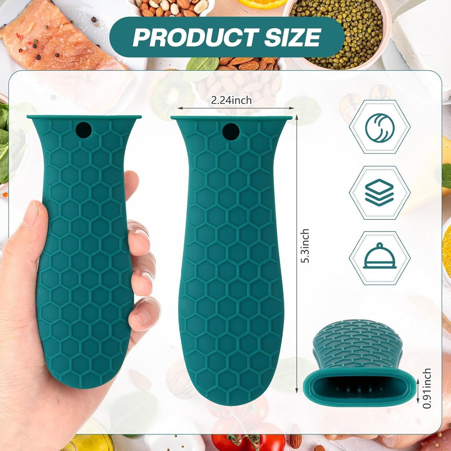 Patelai 2pcs Silicone Handle Cover for Cast Iron Skillet Kitchen Silicone Handles for Pots and Pans Non-Slip Pot Holder Sleeve for Fry Pan Griddles Metal Aluminum Cookware(Green)