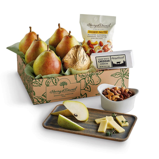 Harry & David Merry Mix-Up Fruit & Nut Gift Baskets, Fruit & Cheese Gift Baskets With Pears, Mixed Nuts & White Cheddar Cheese, Perfect For Any Occassion, Made Fresh, Sweet & Savory