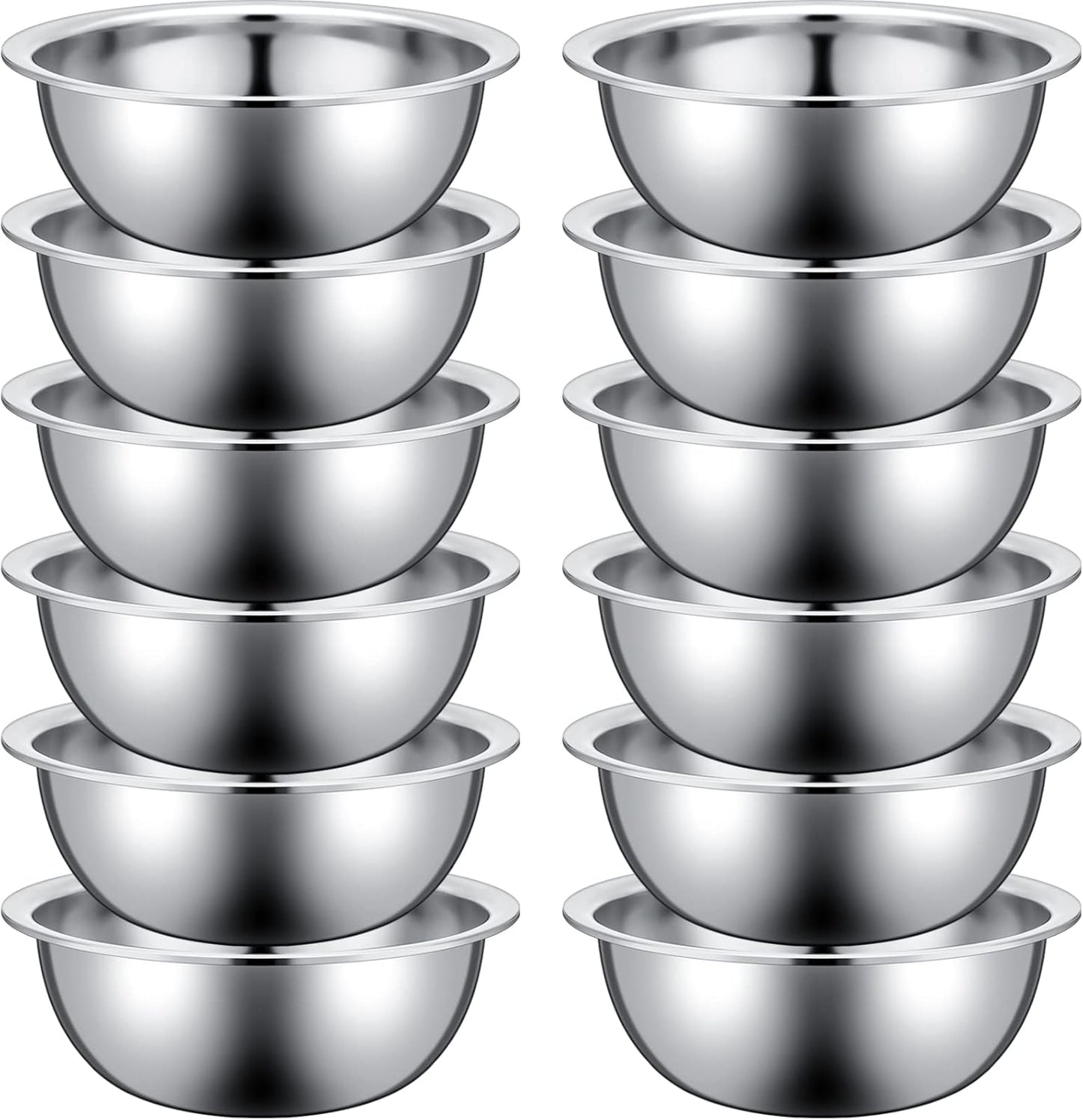Pinkunn Set of 12 Stainless Steel Mixing Bowls, Nesting Metal Prep Salad Bowl Bulk Kitchen Large Reusable Baking Food Container for Hotel Restaurant Home Cooking, Silver(8.66 x 3 Inch)