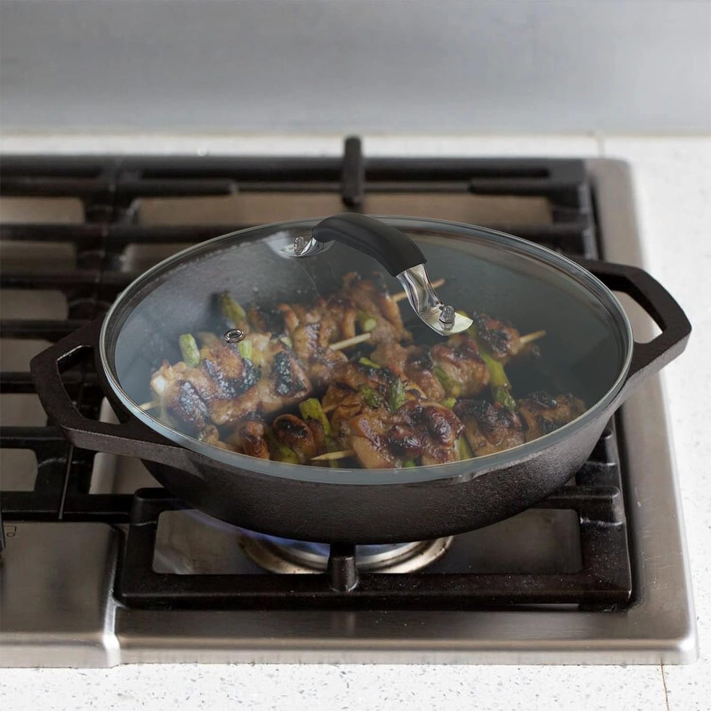 8 Inch Tempered Glass Lid Compatible with 8" Lodge Cast Iron Skillet and 2 Quart Serving Pots