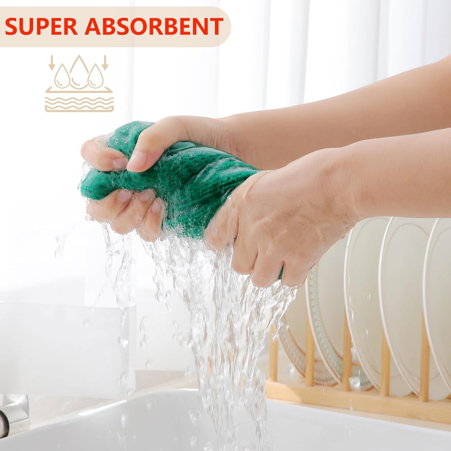 Homaxy 100% Cotton Waffle Weave Kitchen Dish Towels, Ultra Soft Absorbent Quick Drying Cleaning Towel, 13 x 28 Inches, 12-Pack, Dark Green