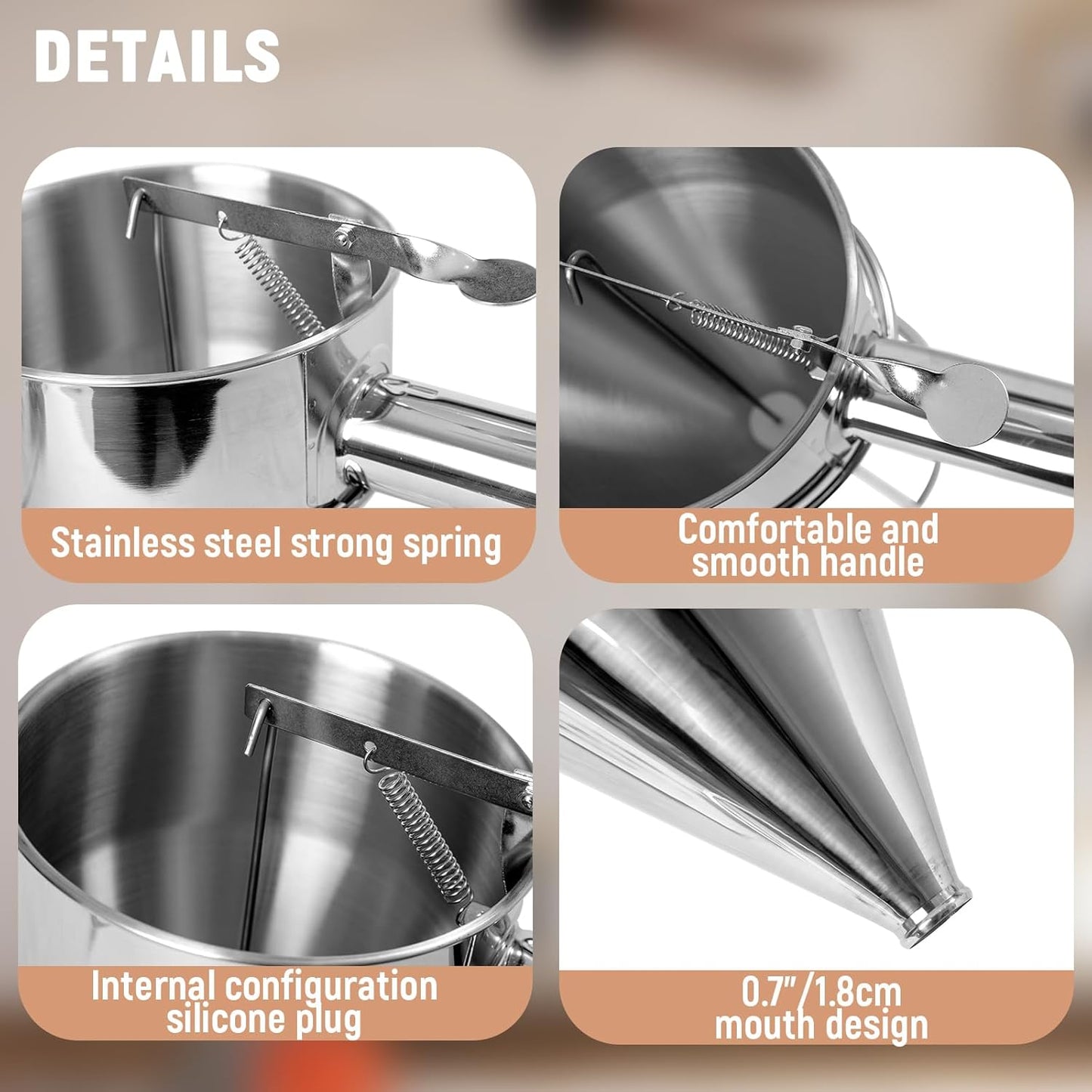 Pancake Batter Dispenser with Squeeze Handle 1200ml Stainless Steel Batter Dispenserfit for Pancakes, Waffles, Takoyaki, and Cupcakes