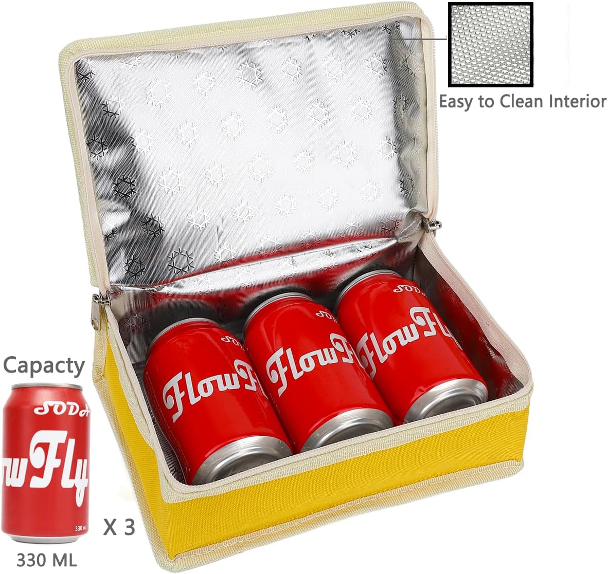 FlowFly Small Insulated Lunch box Portable Soft Bag Mini Cooler Thermal Meal Tote Kit with Handle for Work & School, Bright Yellow