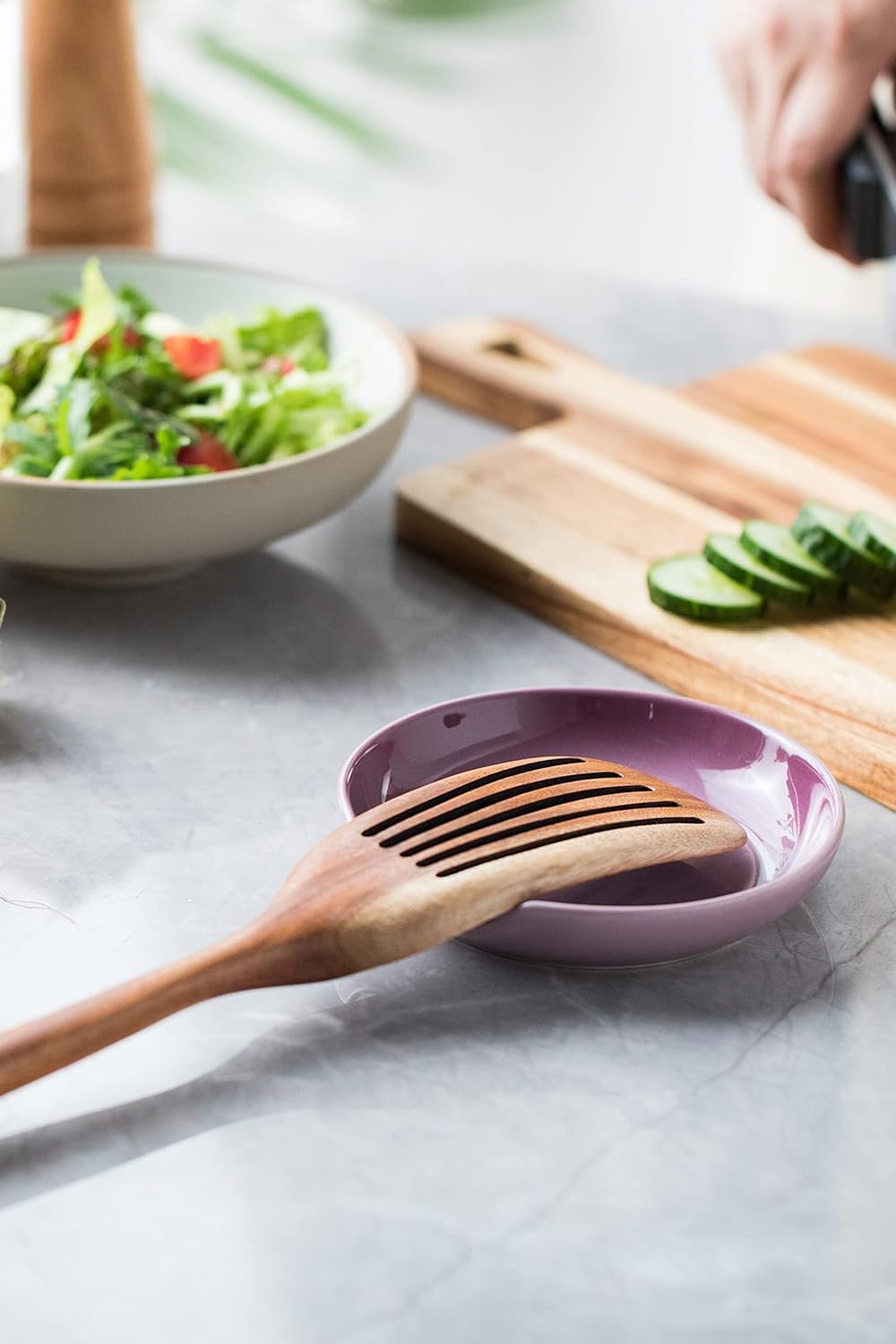 Spoon Rest for Kitchen Counter, Ceramic Utensil Rest Spoon Holder for Stove Top Cute Spoon Rests for Ladles Tongs Spatula, Kitchen Gadgets Housewarming Gift, Purple