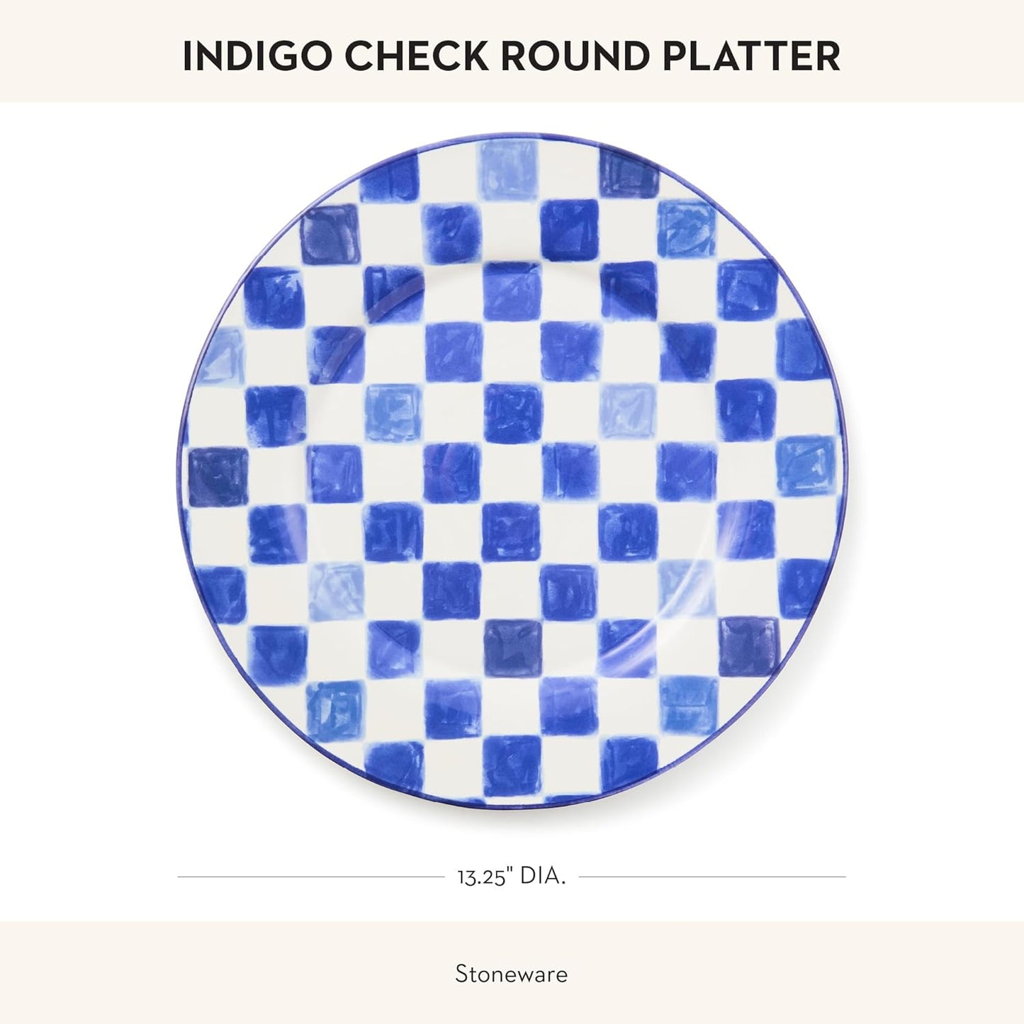 MACKENZIE-CHILDS Round Platter, Dishwasher-Safe and Microwave-Safe Stoneware Serving Platter, Indigo Check