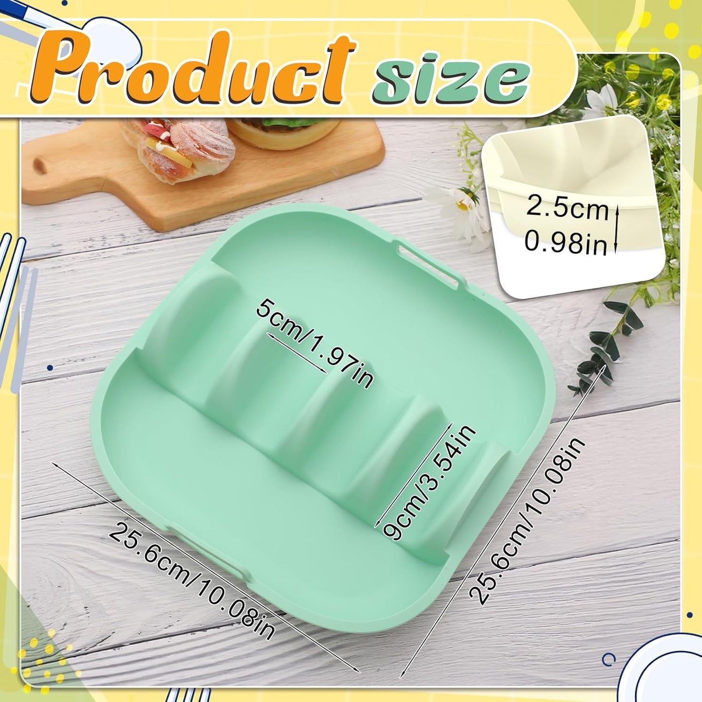 Remerry Silicone Taco Holder Plates Set of 2 Colorful Reusable Taco Holder with 4-Shell Slots for Hard/Soft Serving Plates Dishwasher Microwave Family Dinner Tortillas Party Serving (Green, White)