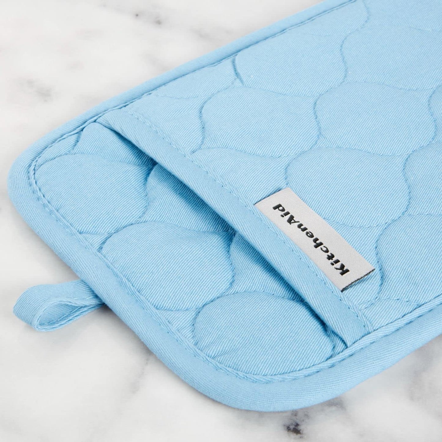 KitchenAid Quilted Cotton Terry Cloth Oven Mitt, Pot Holder Heat Resistant, 16"x26", 7"x13" & 7"x10", Blue Velvet
