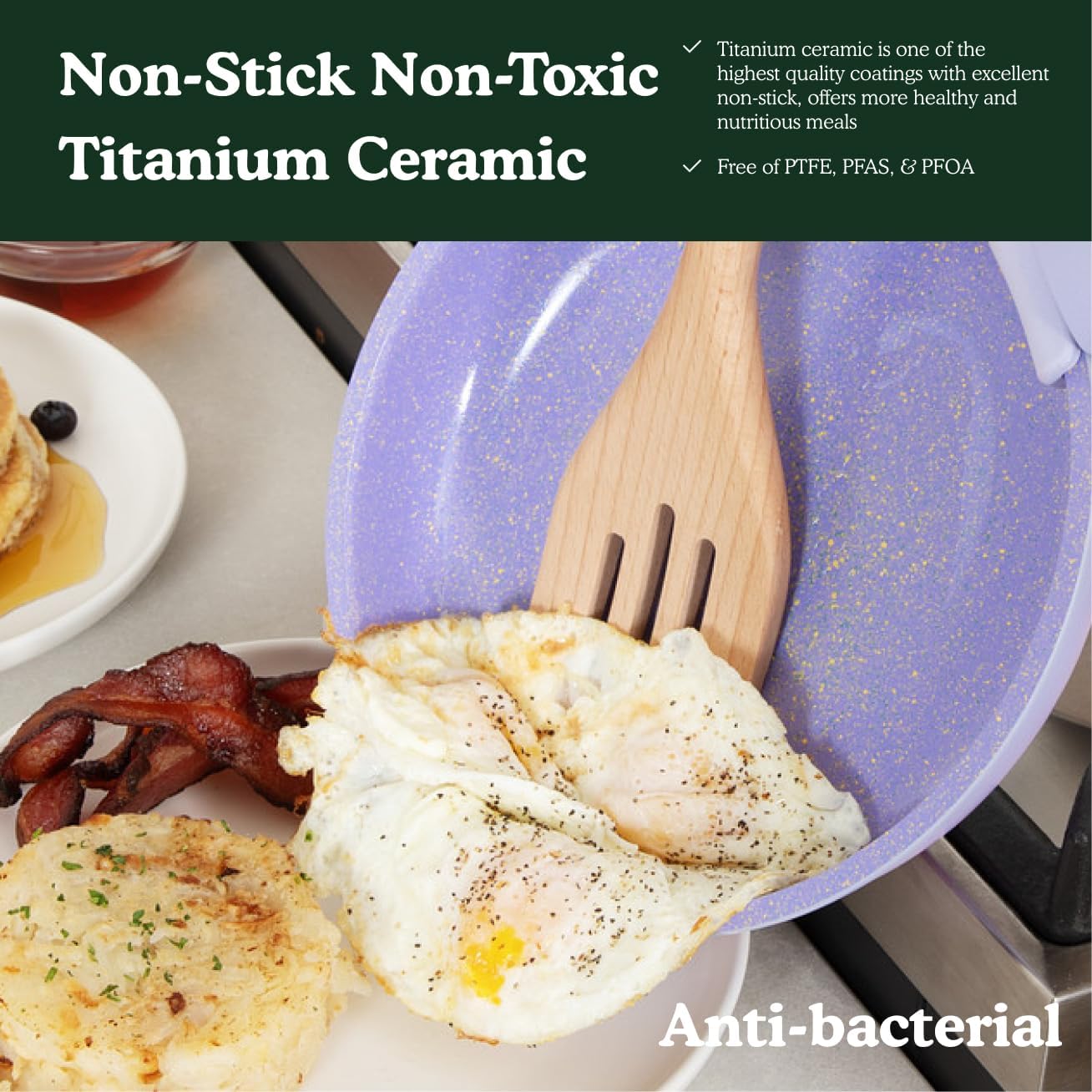 BytheTable Ombré Ceramic Titanium Non-Toxic, Nonstick Cookware Set 8-Piece Modular System with Removable Handle and Magnetic Lid, Magnetic Spatula, Eco-Friendly, Oven & Dishwasher Safe (Lavender)