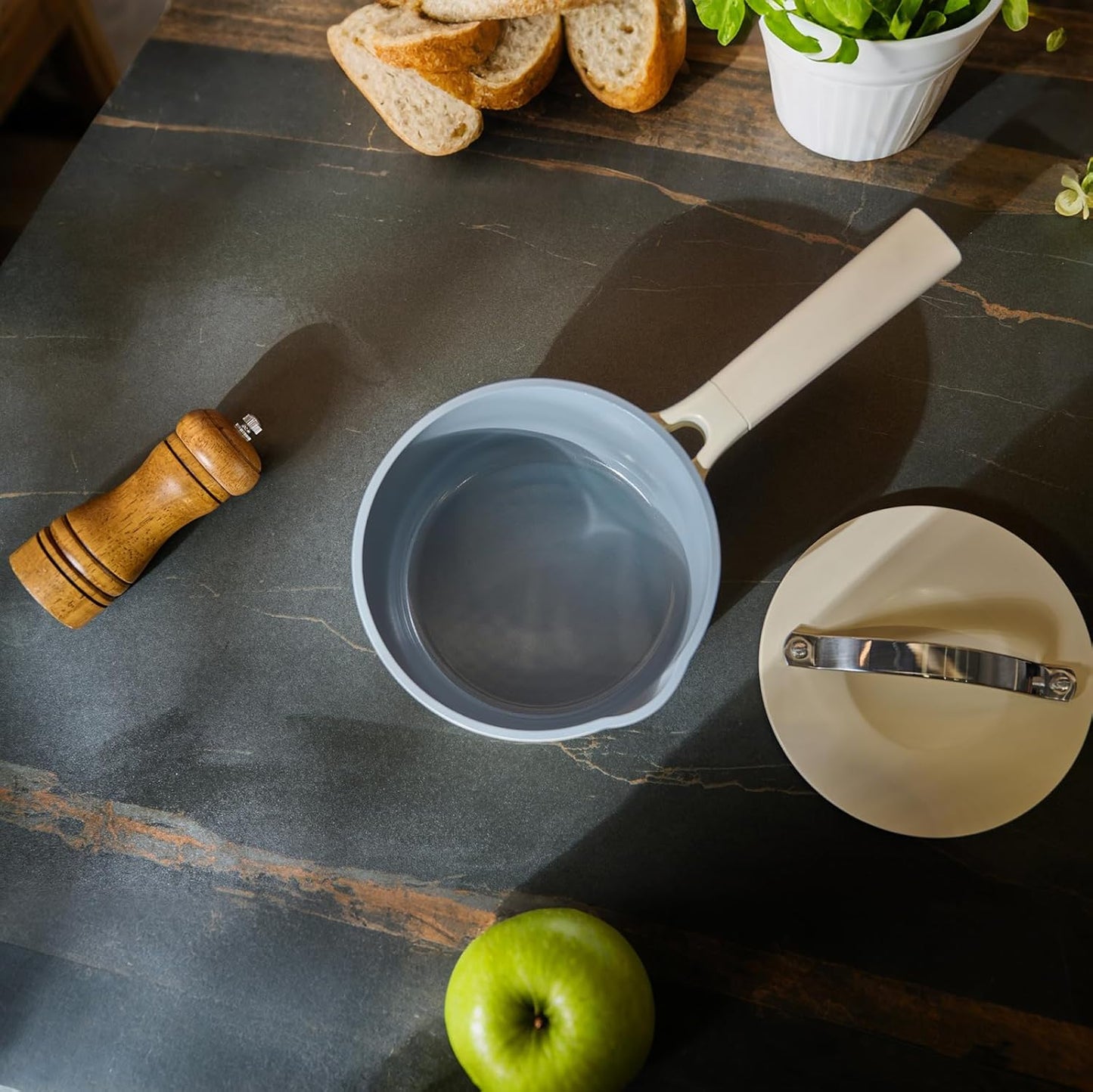 1.6 Quart Sauce Pan with Lid, Non Stick Saucepan Pot for Cooking with Pour Spout and Handle for Stove,Induction,Gas,Non Toxic,PFOA Free