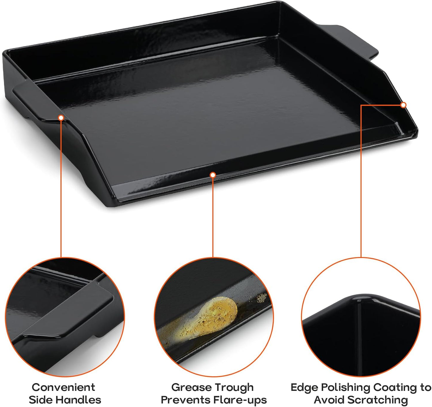 Onlyfire Universal Enamelled Cast Iron Cooking Griddle, Nonstick Coating Griddle Flat Top Grill Plate with Extra High Sidewalls for All Gas Grills and Range Oven, 18.5" x 14"