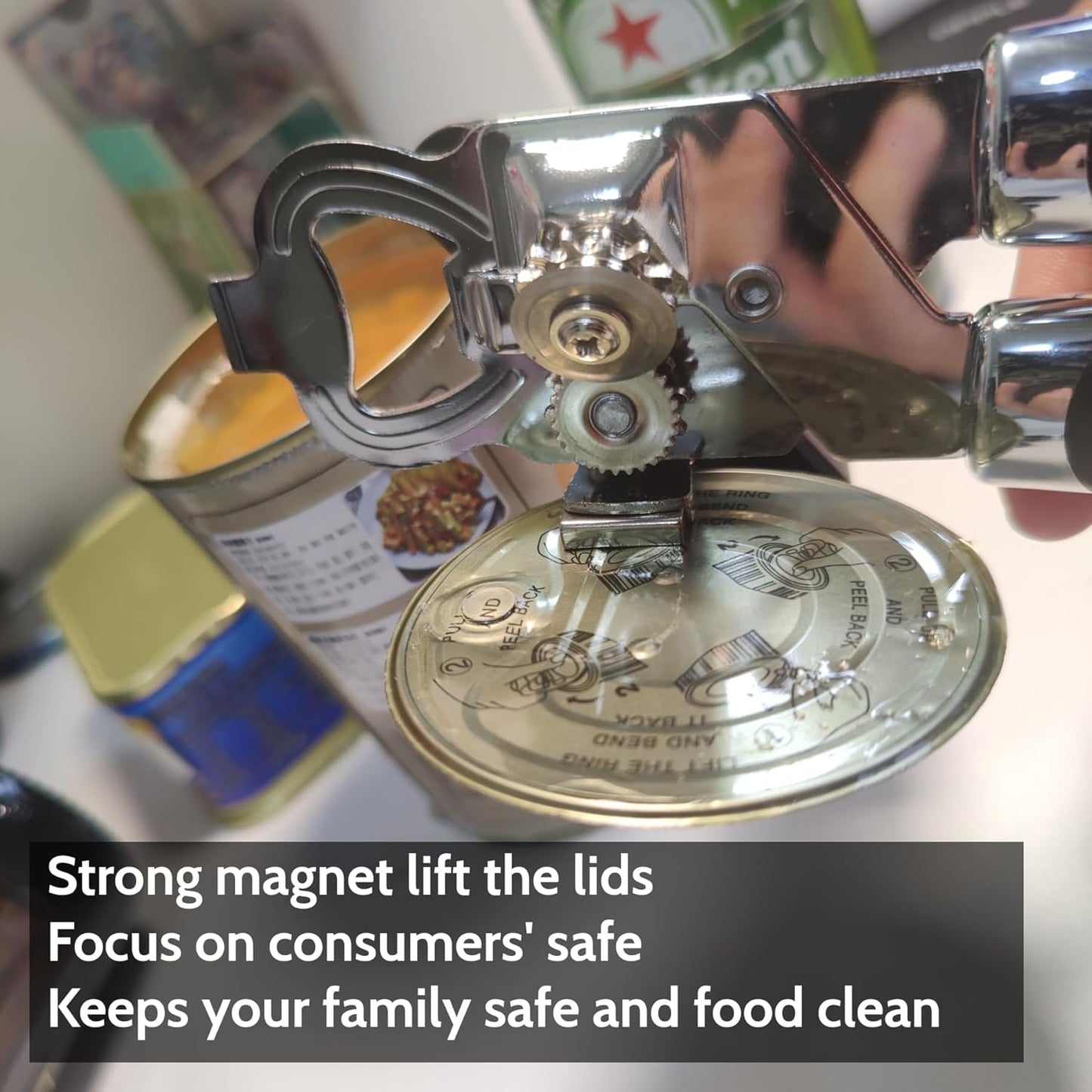 2 Pack Magnetic Manual Can Openers, with Stainless Steel Heavy Duty,Oversized Easy Turn Knob,Soft Grip Handles,Smooth Edge Safety Cut Sharp Blade(Red)