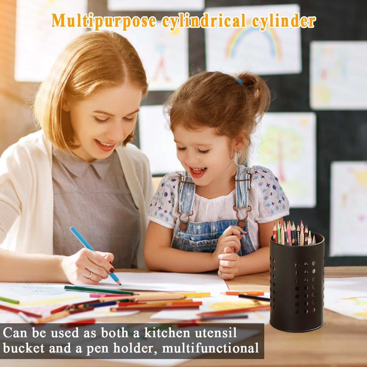 Evanda Kitchen Utensils Holder for Countertop Pack of 2, Stainless Steel Black Utensils Caddy, Farmhouse Stylish Organizer and Kitchen Decor Utensil Crock, Gift for New House New Apartment