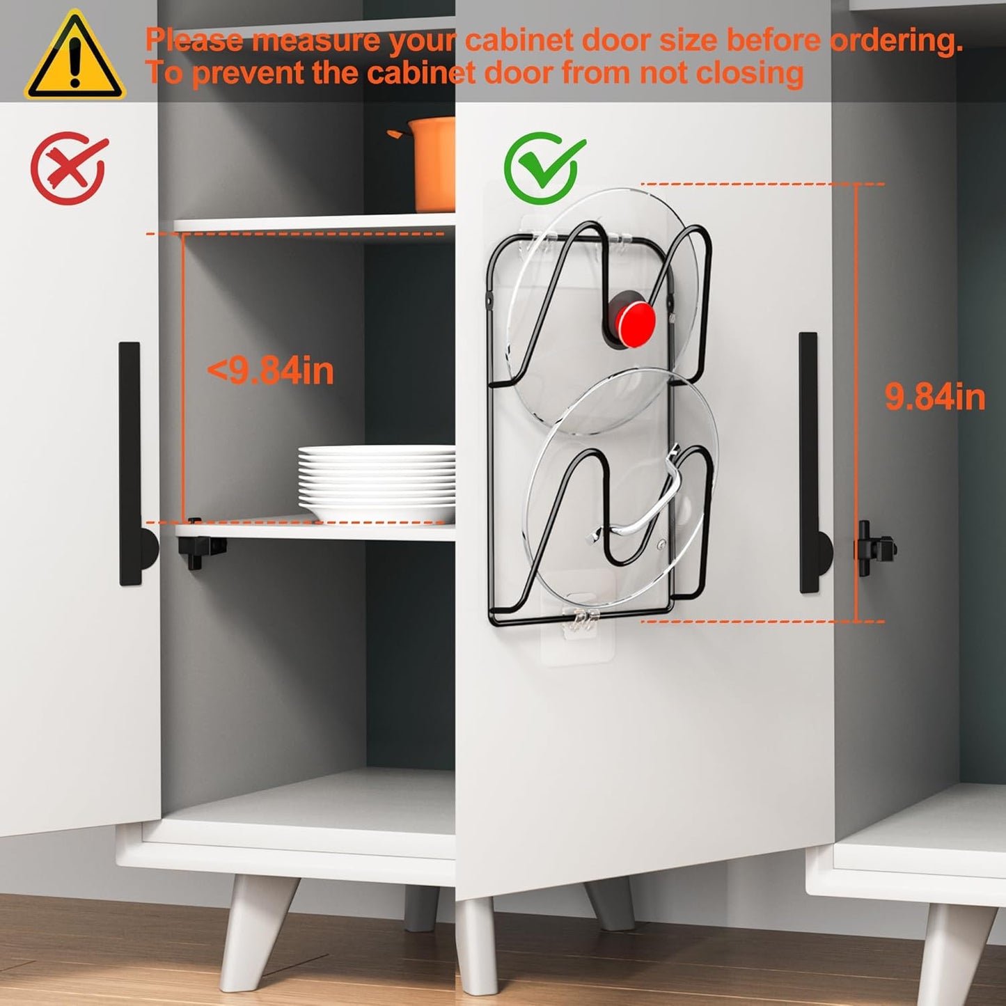 2 Pack Pot-Lid-Organizer, 4-Tier Pots and Pans Lid Organizer Under Cabinet, No Drilling, Rustproof, Lid-Organizers-Inside-Cabinet for Small-Space-Solution & Kitchen Cabinet Organization