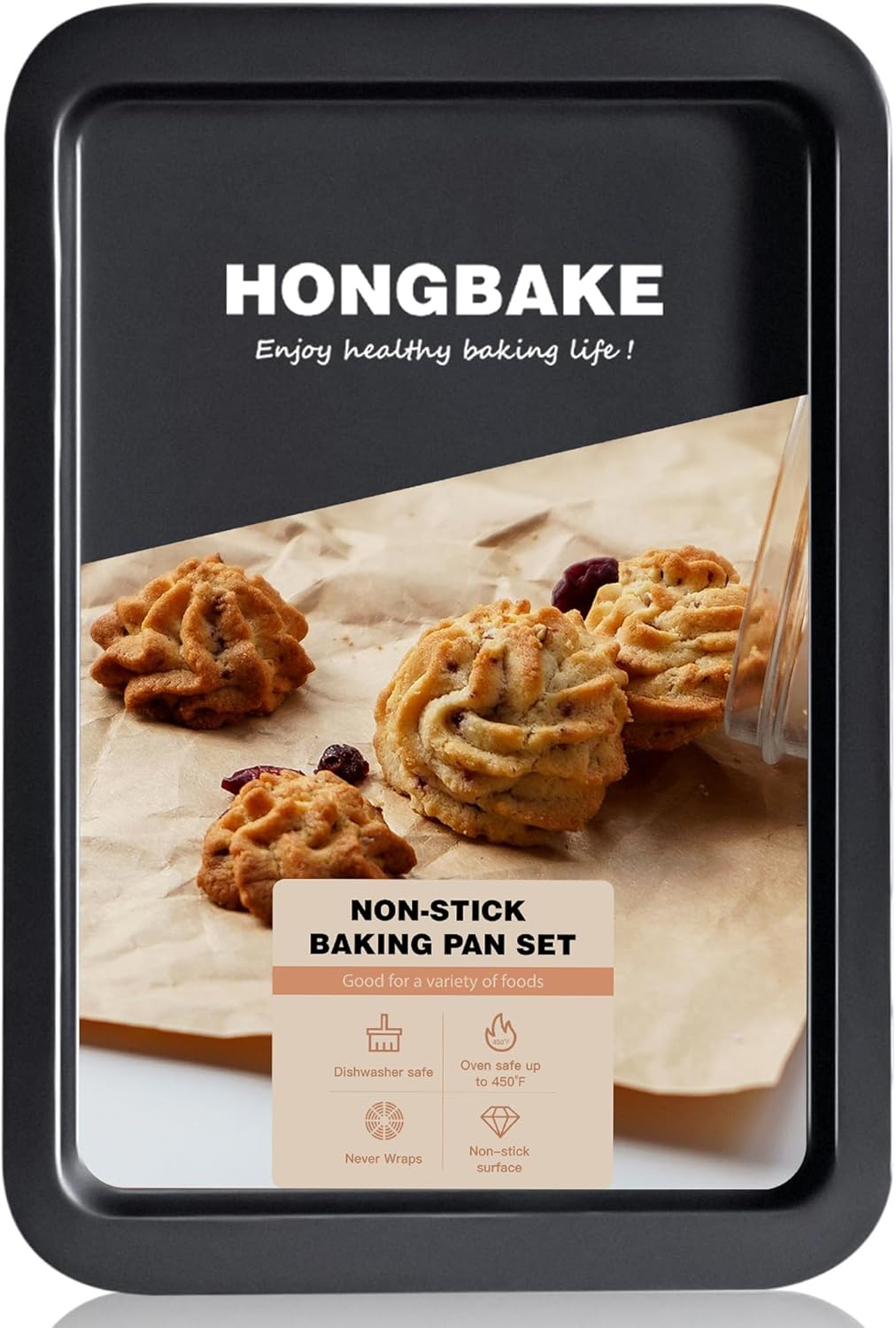 HONGBAKE Nonstick Cookie Sheets for Baking, Baking Sheet for Oven with Wider Grip, 17x11.5 in Half Sheet Pan, Commercial Cooking Tray