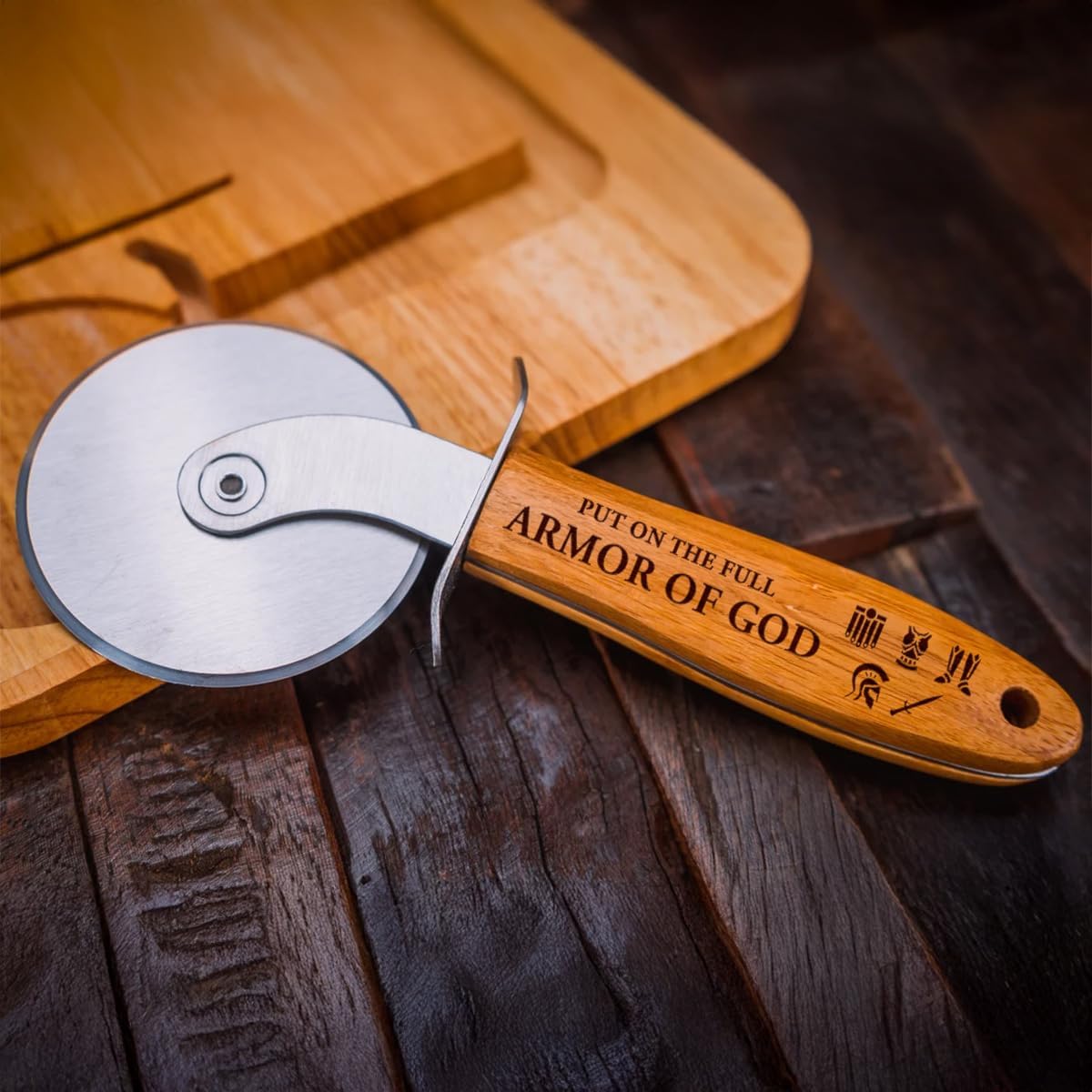 Pizza Cutter Wheel with Sharp Blade - Christian Gifts for Men, Women, Religious Gift for Husband, Birthday & Christmas Present (Armor Of God)