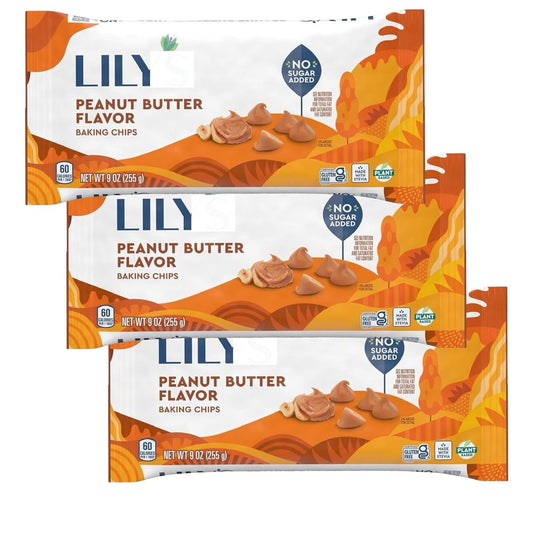 LilyPeanut Butter Baking Chips by | Stevia Sweetened, No Added Sugar, Low-Carb, Keto Friendly, Gluten-Free & Non-GMO | 9 ounce 3 Pack