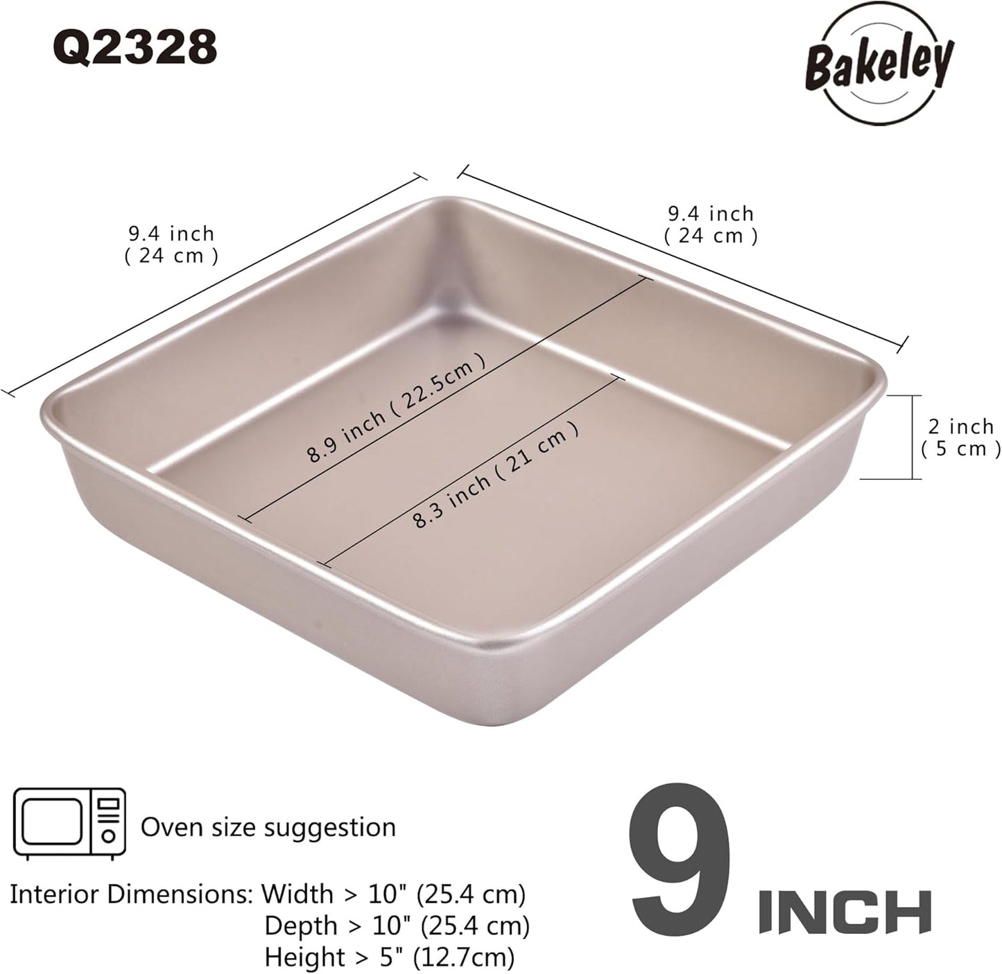 9x9 Baking Pan, 9 inch Brownie Pan, 9'' Square Cake Pan, Nonstick Carbon Steel, Shallow Dish Bakeware for Oven Baking (Champagne Gold)