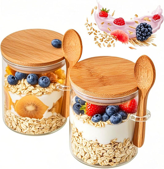 2-Pack 18.5oz Airtight Glass Meal Prep Containers with Lids – Overnight Oats Jars for Coffee, Nuts, Candy, Chia Seed Sugar & Pudding | Leakproof Borosilicate Glass Food Storage Jars