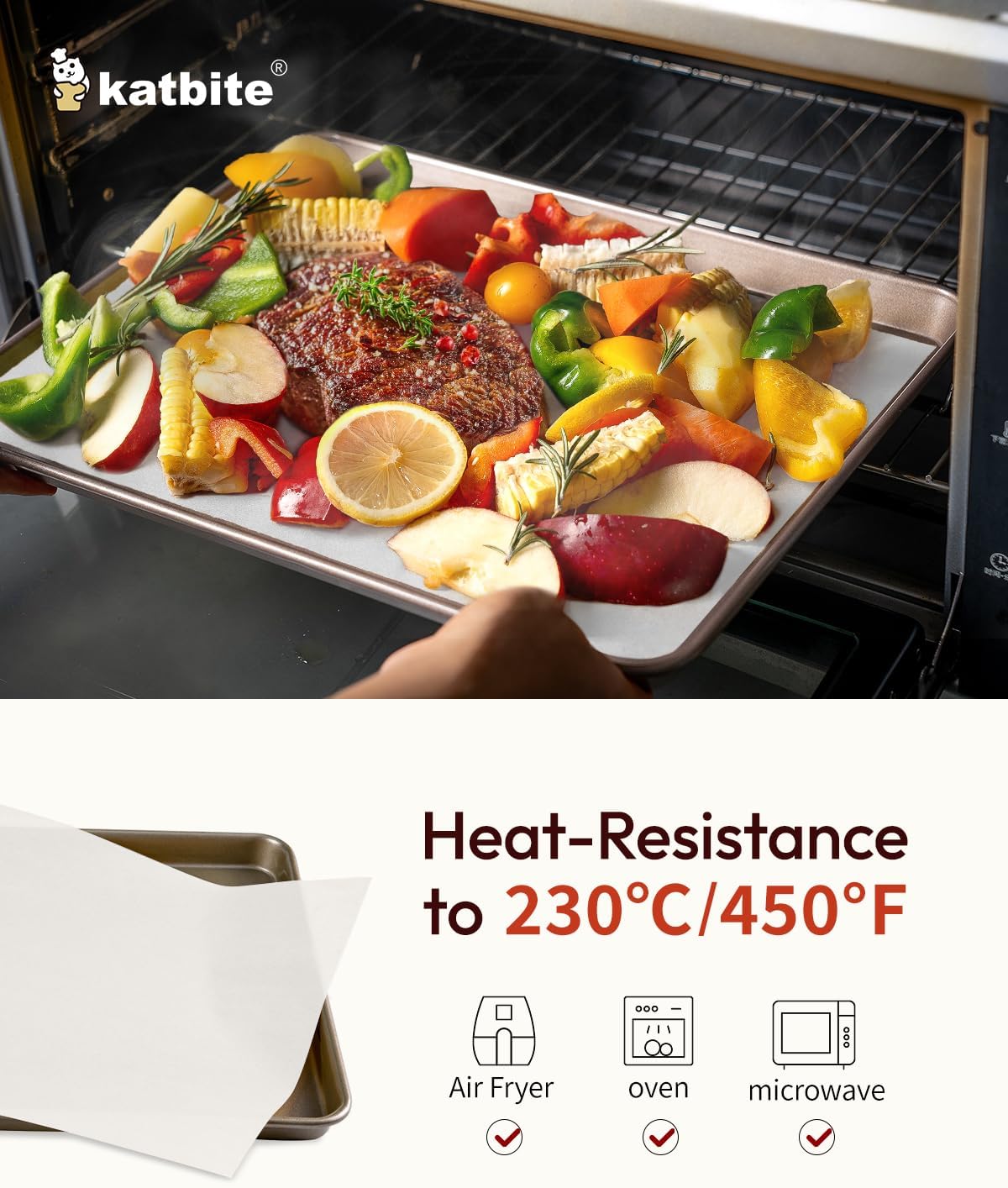 Katbite Parchment Paper, Heavy Duty 12x16 inches Baking Paper, 300 Sheets Oil-proof and Non-stick Parchment Paper Sheets Perfect for Air Fryer, Grilling,Cooking and Wrapping [Advanced Series]