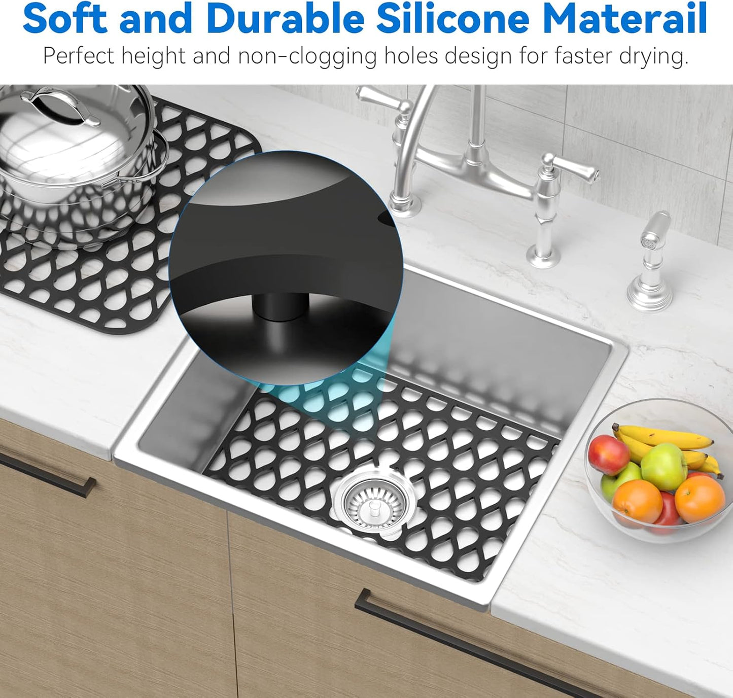 Kitchen Sink Mats,1Pcs TOOVEM 13.6"x11.6" Kitchen Sink Protector Grid for Bottom of Center Drain, Non-slip Heat Resistant Liner for Farmhouse Stainless Steel Porcelain Black