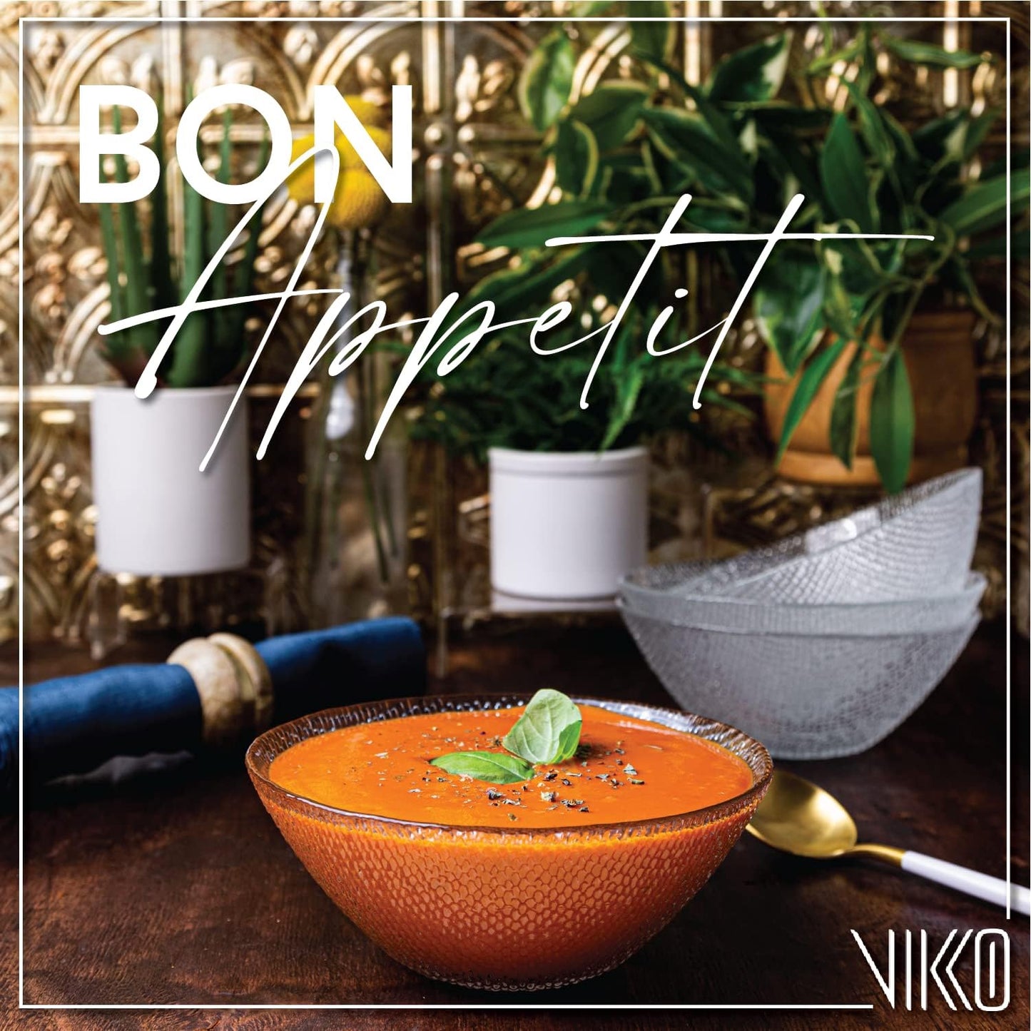 Vikko Elegant Textured Glass Salad Bowls - Set of 6, 6.5 Inch, Stackable, Dishwasher Safe