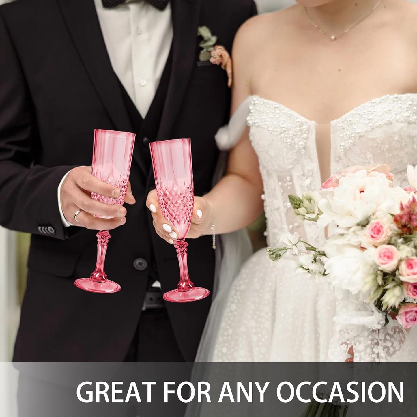 Plastic Champagne Flutes, 24PCS Red Plastic Wine Glasses Goblets Reusable Champagne Flute for Weddings, Bachelor Parties, Toasting, and Events(24,Red)