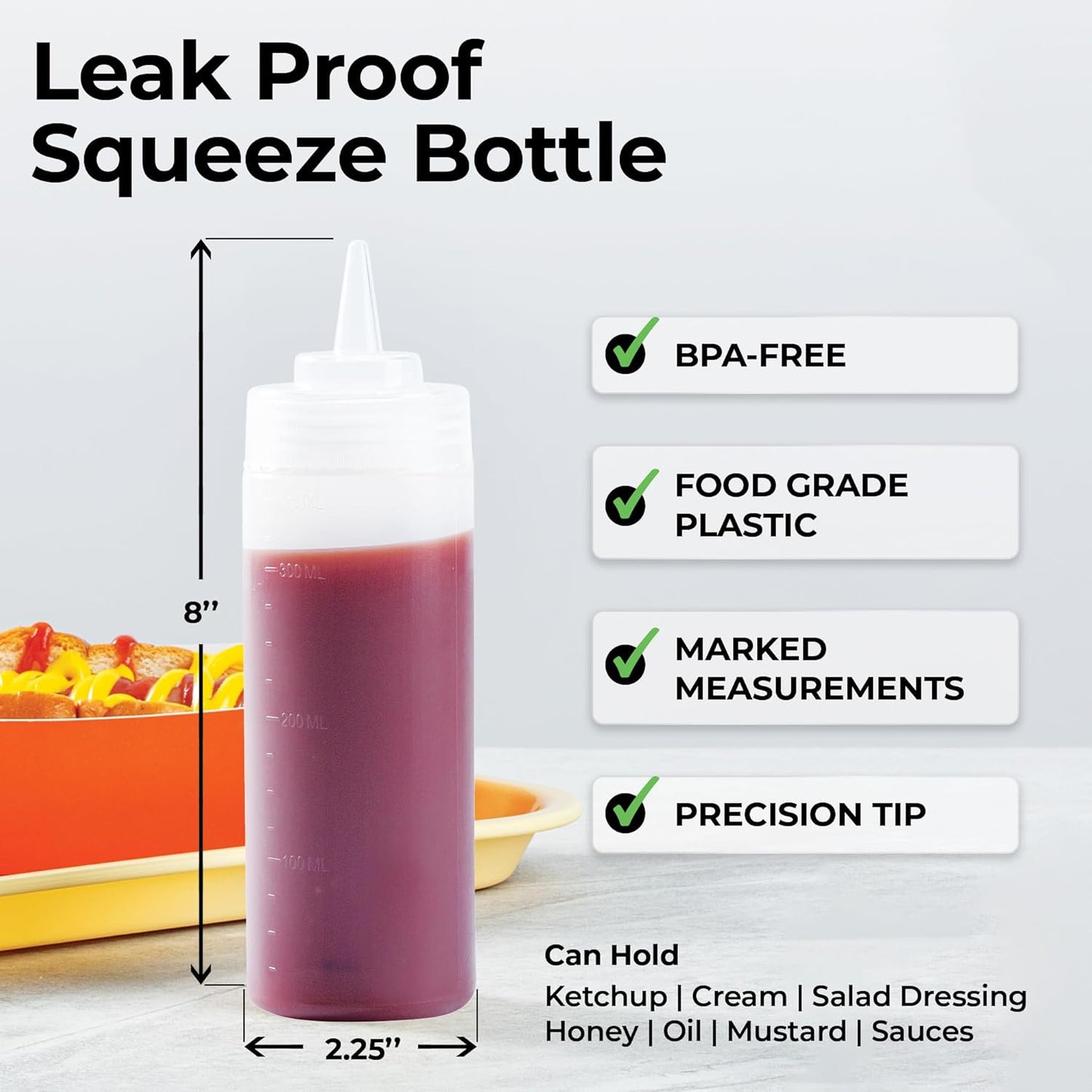 Restaurantware 12 Ounce Condiment Squeeze Bottle 1 With Lid Plastic Squeeze Bottle - Precison Dispensing Tip Flexible Clear Plastic Squeeze Bottle For Sauces For Sauces Spreads Or Condiments