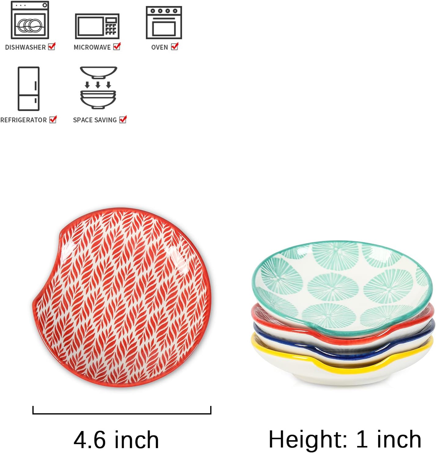 Selamica Ceramic Spoon Rest for Stove Top, 4.6 Inch Cooking Spoon Holder for Kitchen Counter, Stackable Utensil Rest Holder for Spatula Ladles Tong, Set of 4, Assorted Colors