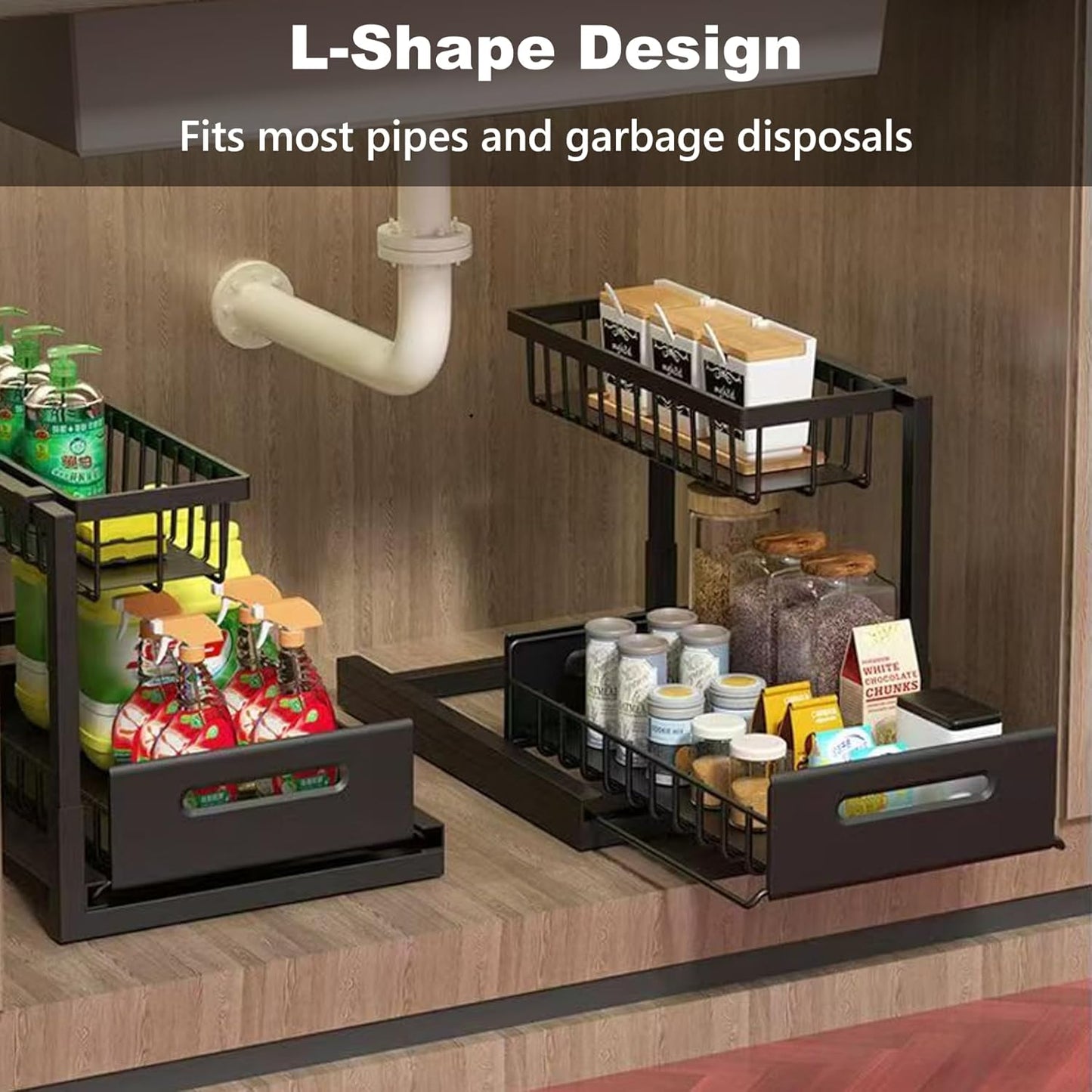 2 Tier Under Sink Organizer, Storage for Kitchen Bathroom,Pull Out Cabinet Organizer Slide Out Sink Shelf Cabinet Storage Shelves (Black, 1 Pack)