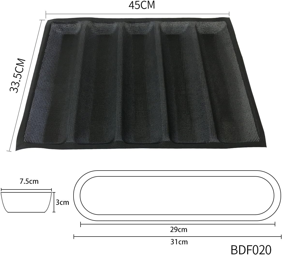 Bluedrop Hot Dog Molds Silicone Bread Forms Non Stick Bakery Trays For Roll Toasting 5 Loaves 12" Sheets