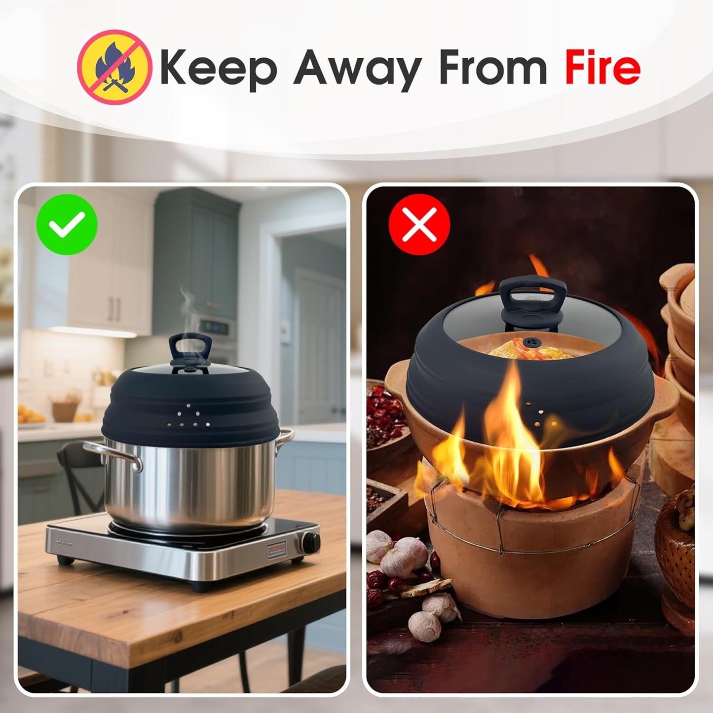 Microwave Splatter Cover Collapsible Silicone & Tempered Glass 11.8 Inch Microwave Cover for Food Splatter Guard with Steam Vents Dishwasher Safe Fits Bowls, Plates & Pots (Gray)