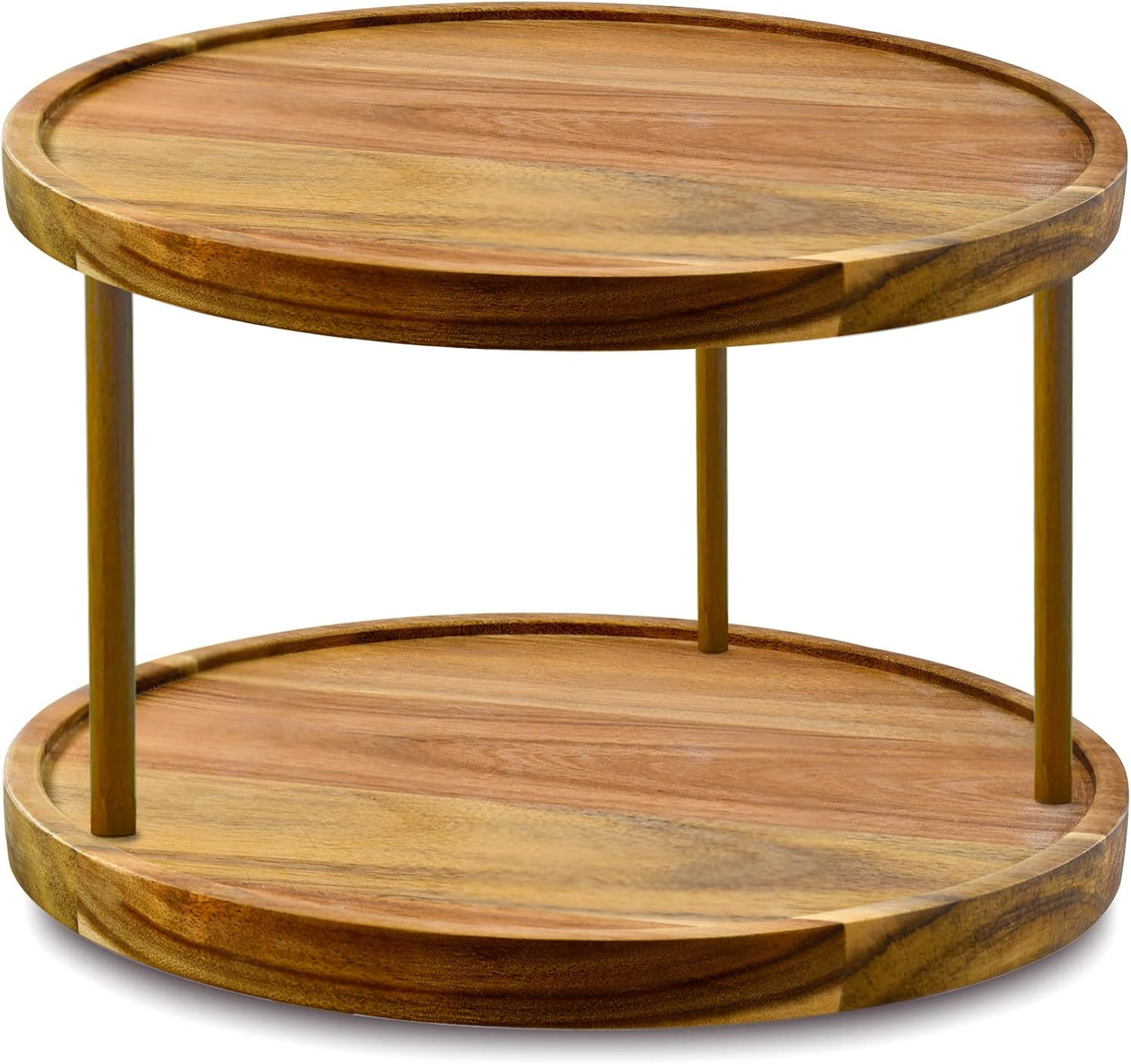 12" Two-Tier Acacia Wood Lazy Susan Organizer Kitchen Turntable for Cabinet Pantry Table Organization
