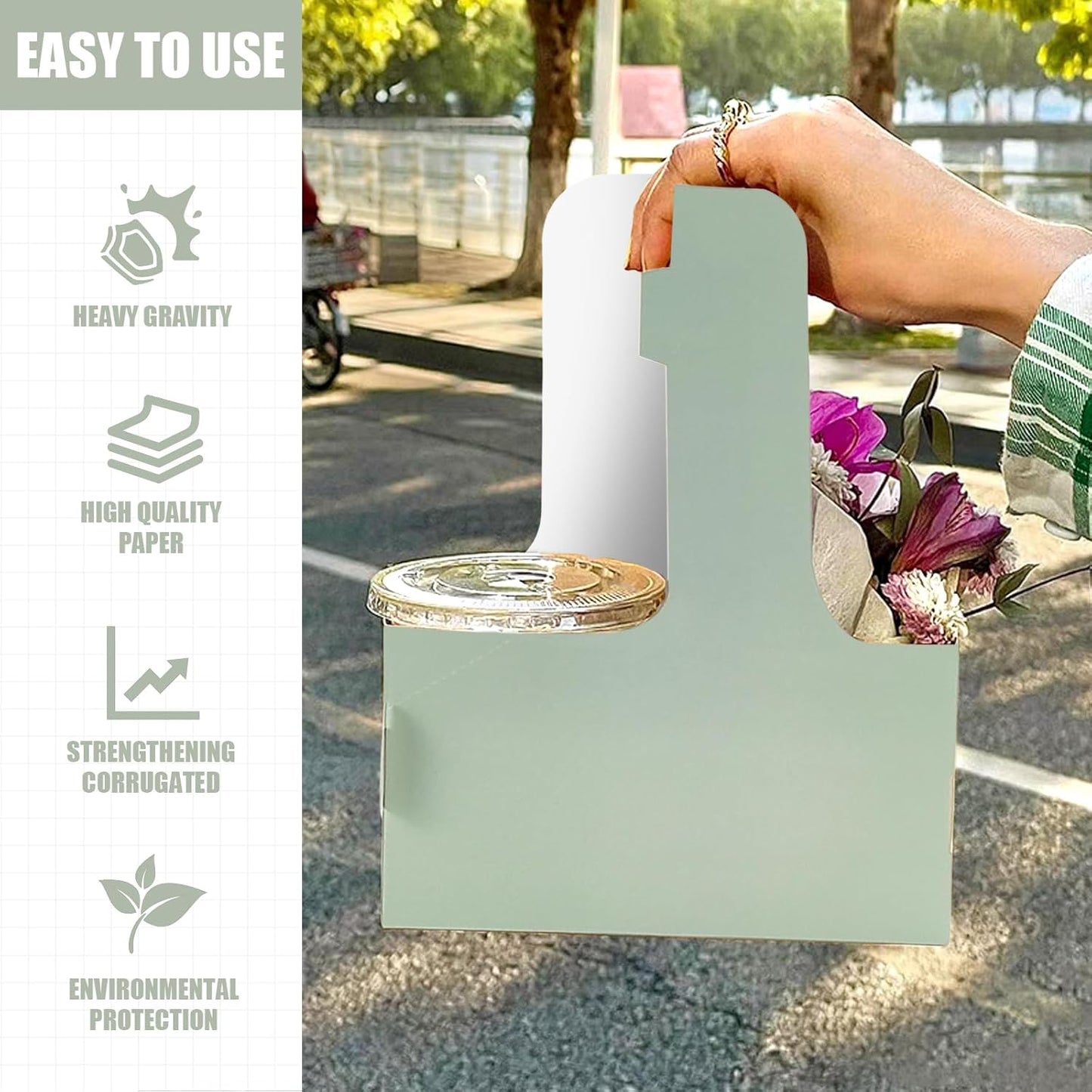 2 Cup Disposable Drink Carrier for Delivery with Handle,15 Count Green Paperboard Cup Holder,Cup Carriers for Hot or Cold Drinks,Coffee Carrier, Food Delivery,Take Out Cup Carriers (Green, 15 PCs)