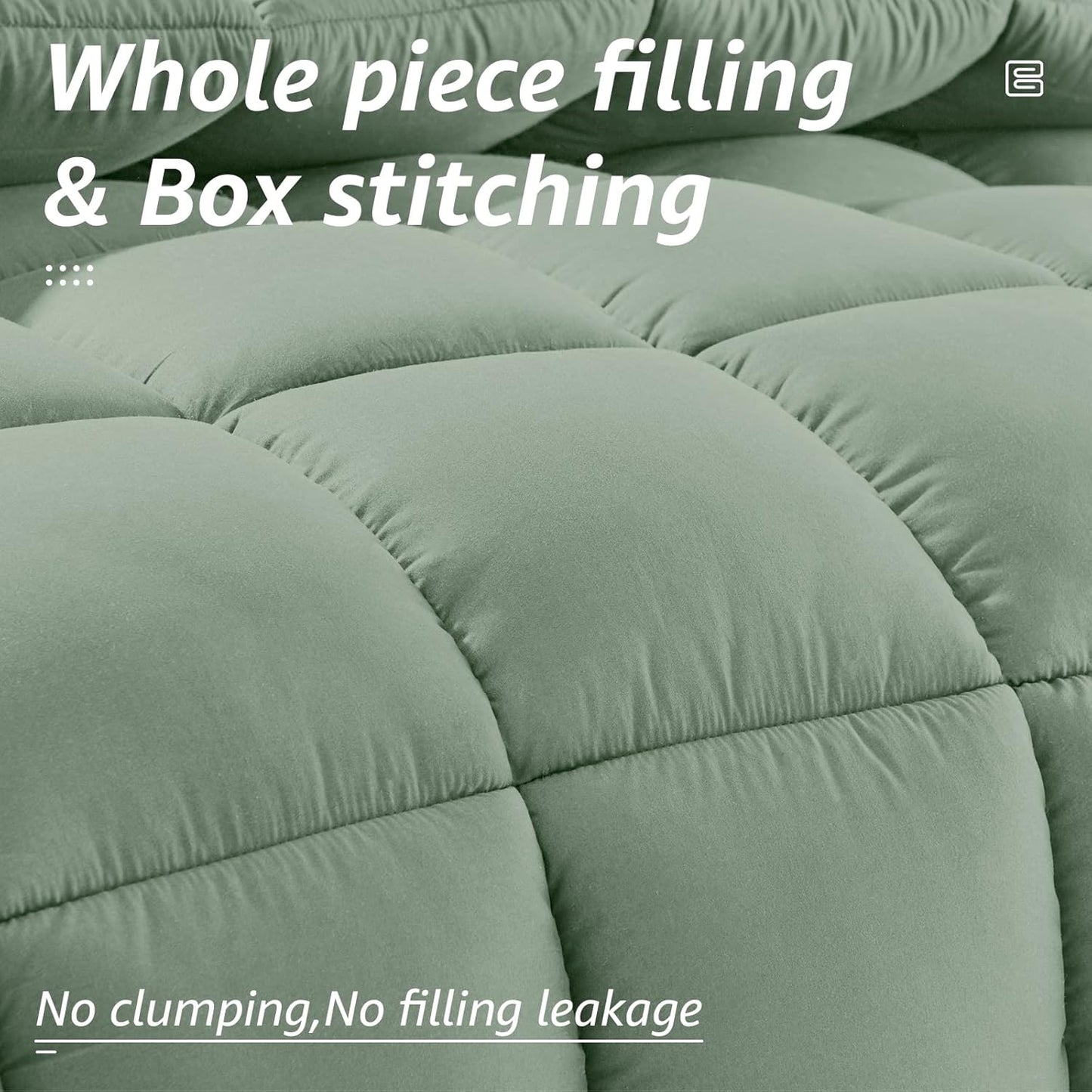 HYLEORY All Season Twin Size Bed Comforter - Cooling Down Alternative Quilted Duvet Insert with Corner Tabs - Winter Warm - Machine Washable - Sage Green