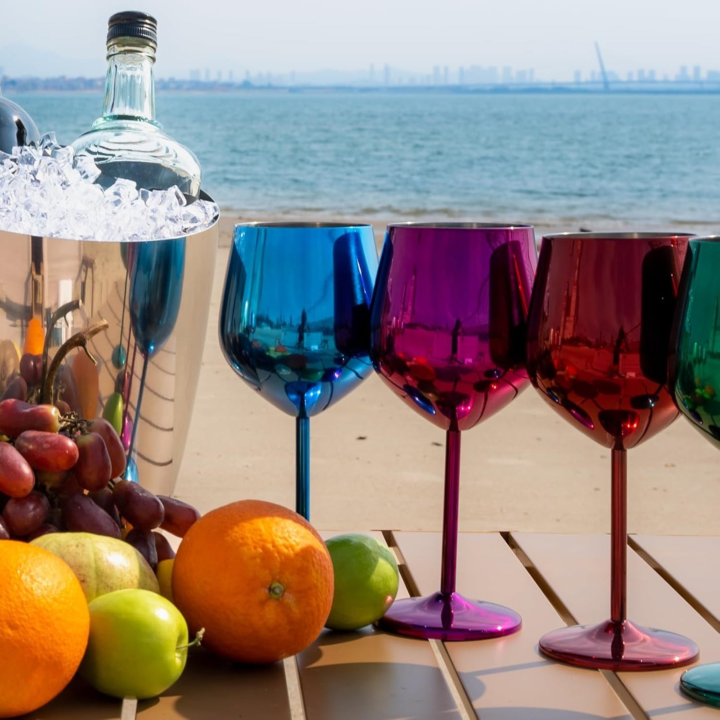 Stainless Steel Wine Glasses Set of 2, 18 oz Unbreakable Blue Wine Glass Unique Metal Wine Goblets for Outdoor Capming and Pool Gift for Wine Lovers