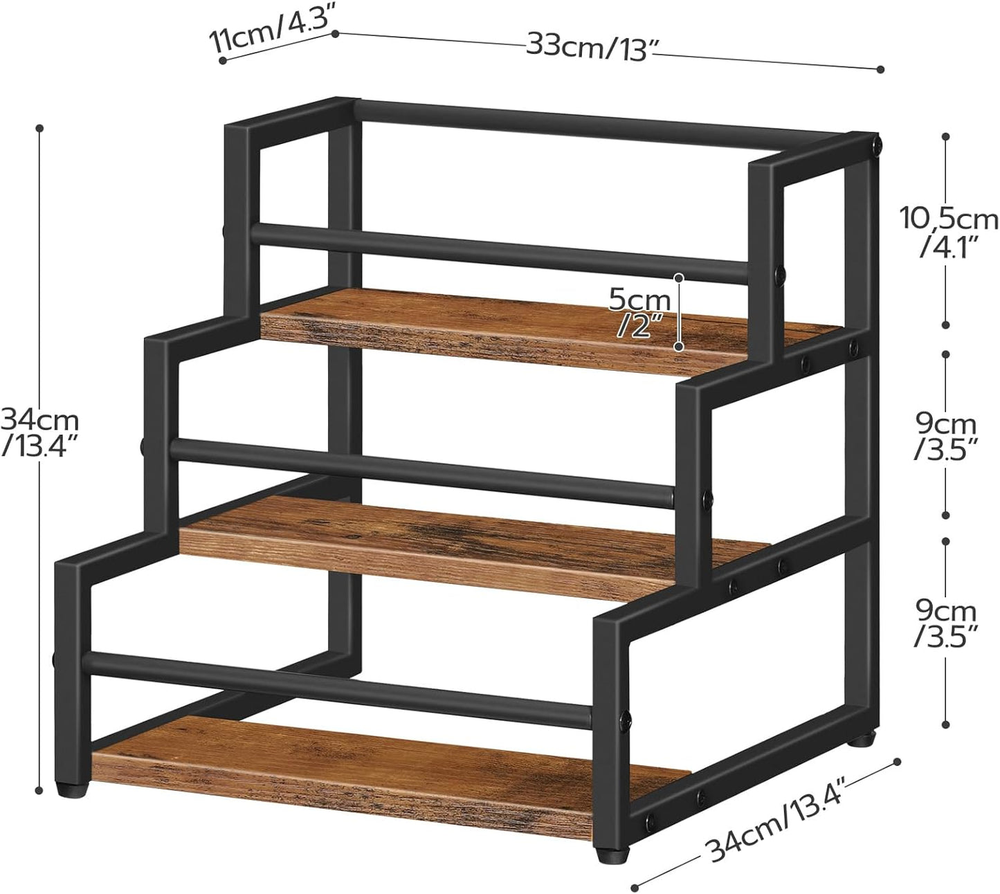 HOOBRO Coffee Syrup Rack Organizer, 3-Tier 12-Bottle Syrup Holder Stand for Coffee Bar, Wine Rack Countertop Storage Rack for Syrup, Wine, for Kitchen Coffee Station, Rustic Brown and Black BF38JJ01